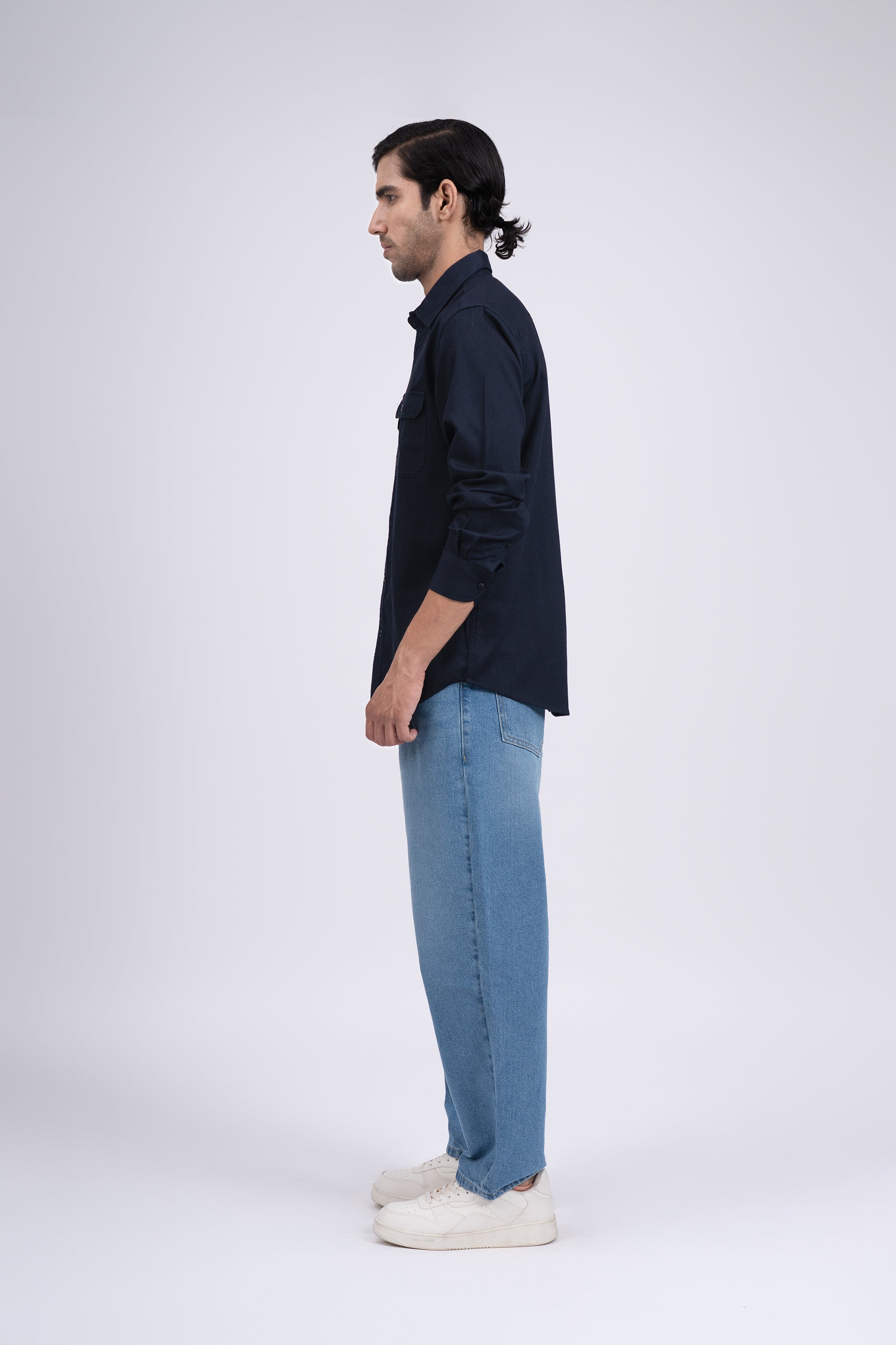 Easy Iron Cord Cargo Shirt In Navy