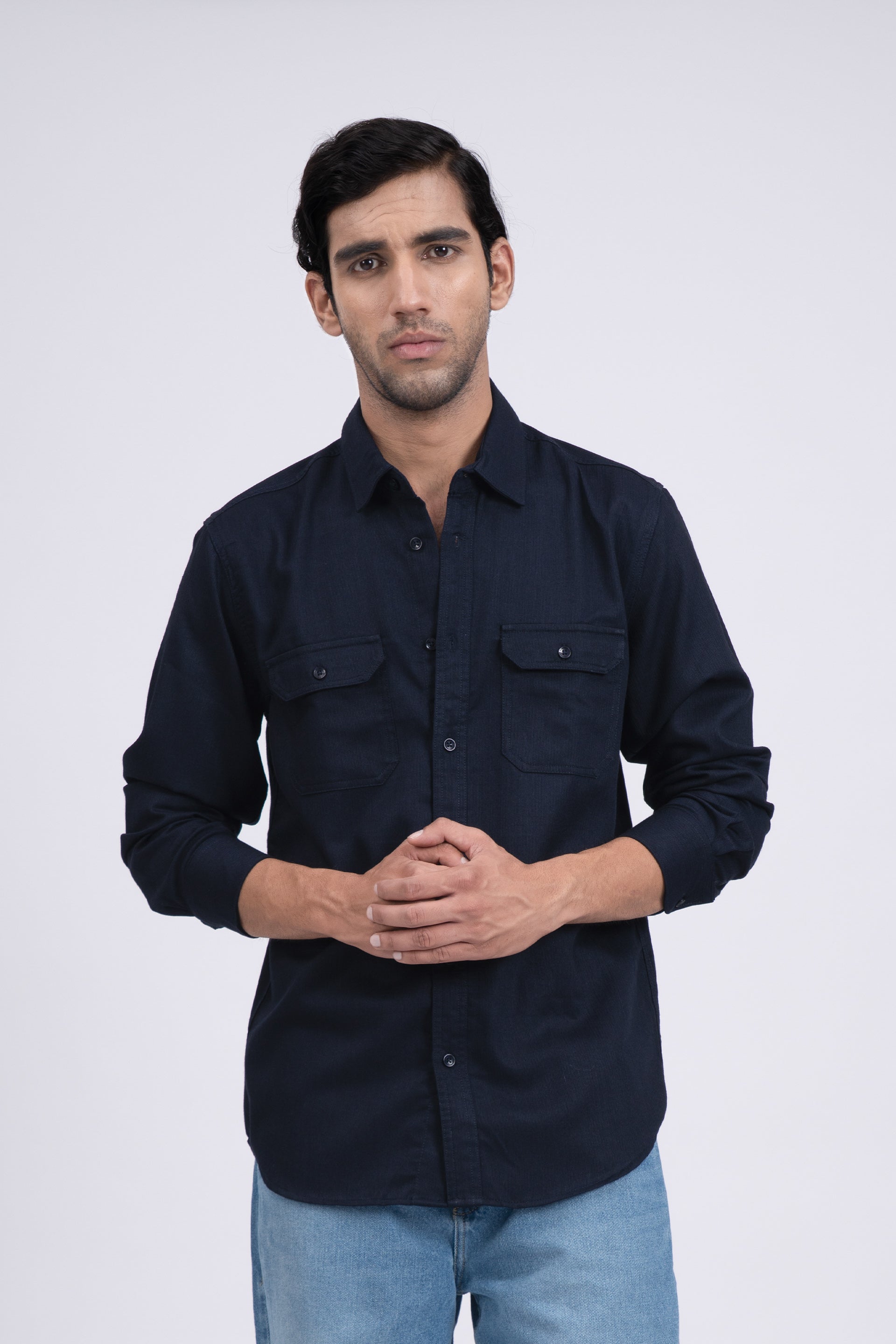 Easy Iron Cord Cargo Shirt In Navy
