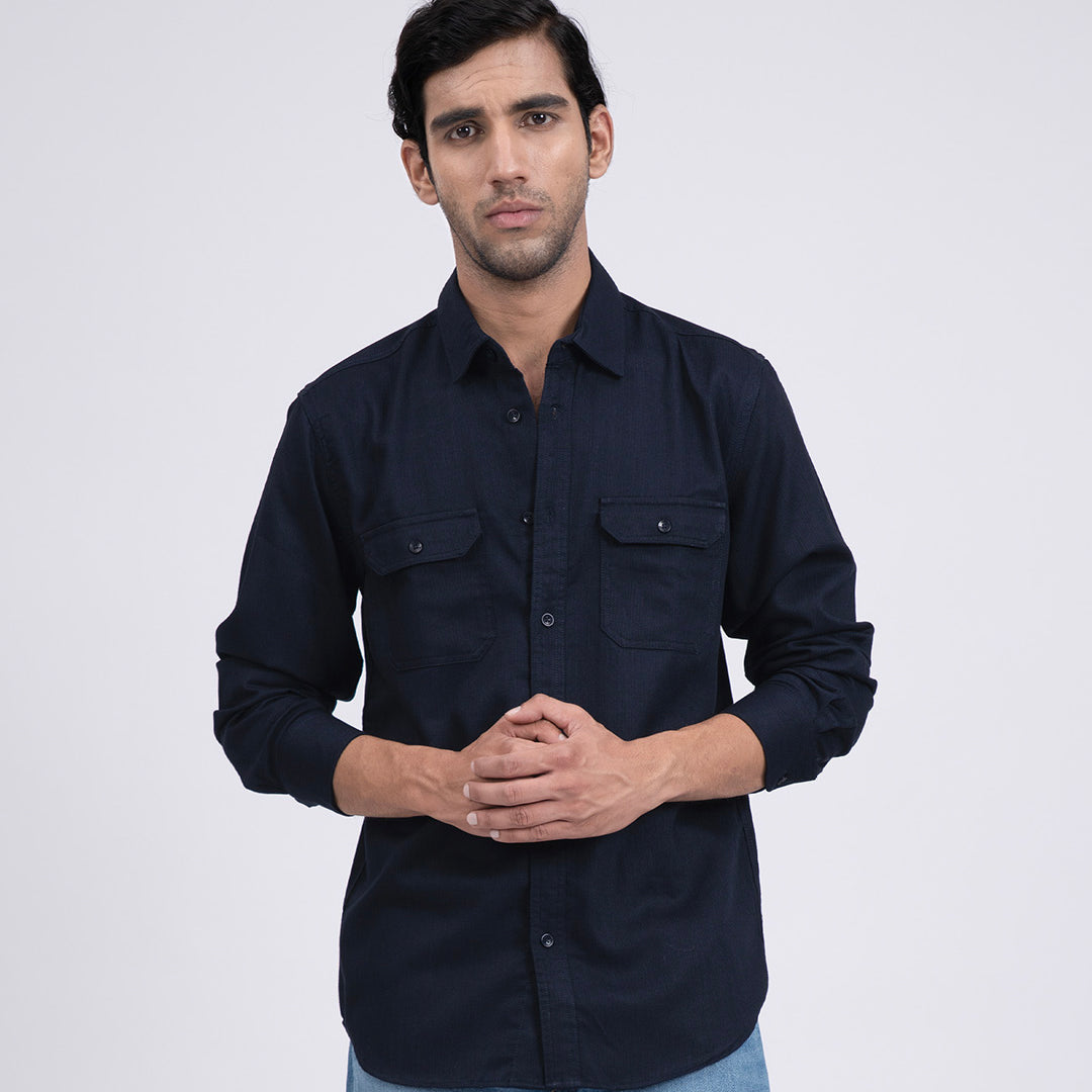 Easy Iron Cord Cargo Shirt In Navy