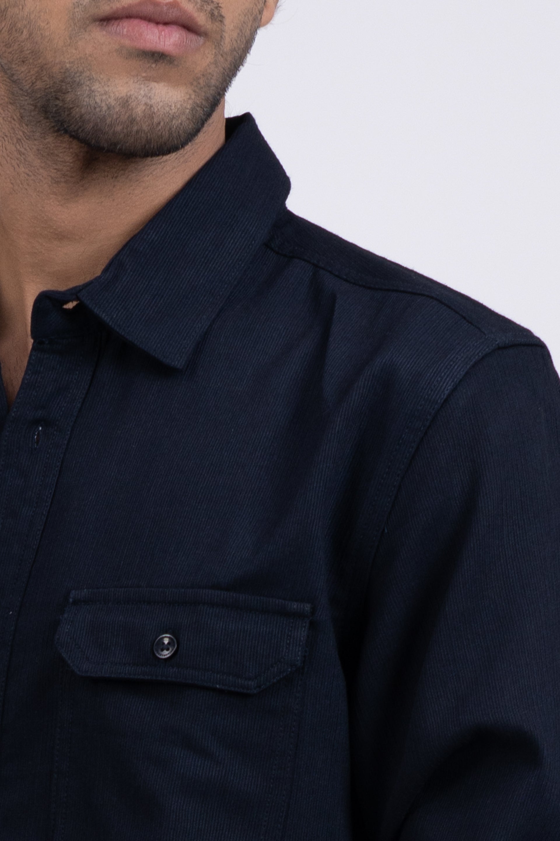 Easy Iron Cord Cargo Shirt In Navy