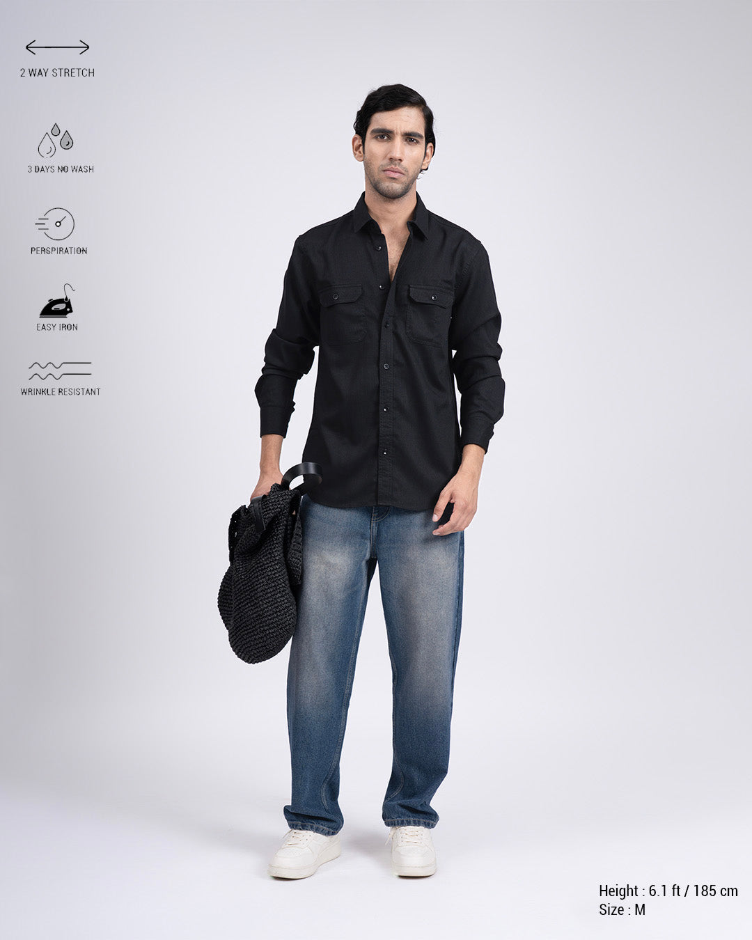 Easy Iron Cord Cargo Shirt In Black