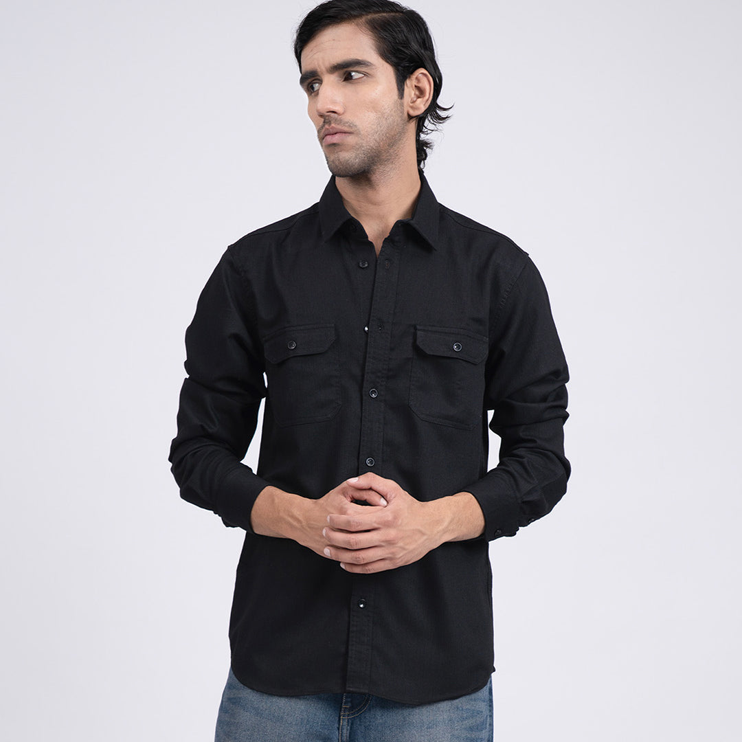 Easy Iron Cord Cargo Shirt In Black
