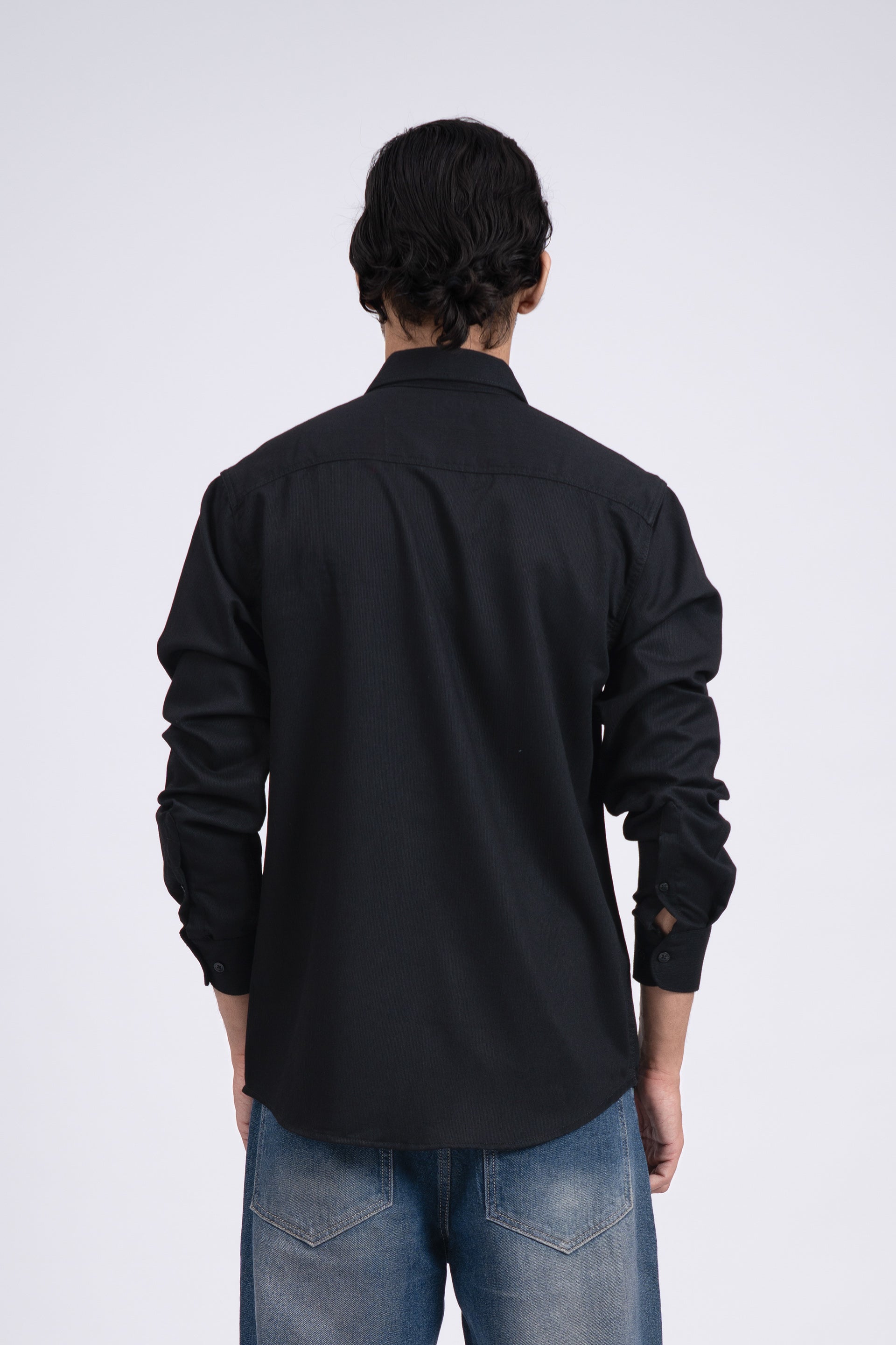 Easy Iron Cord Cargo Shirt In Black