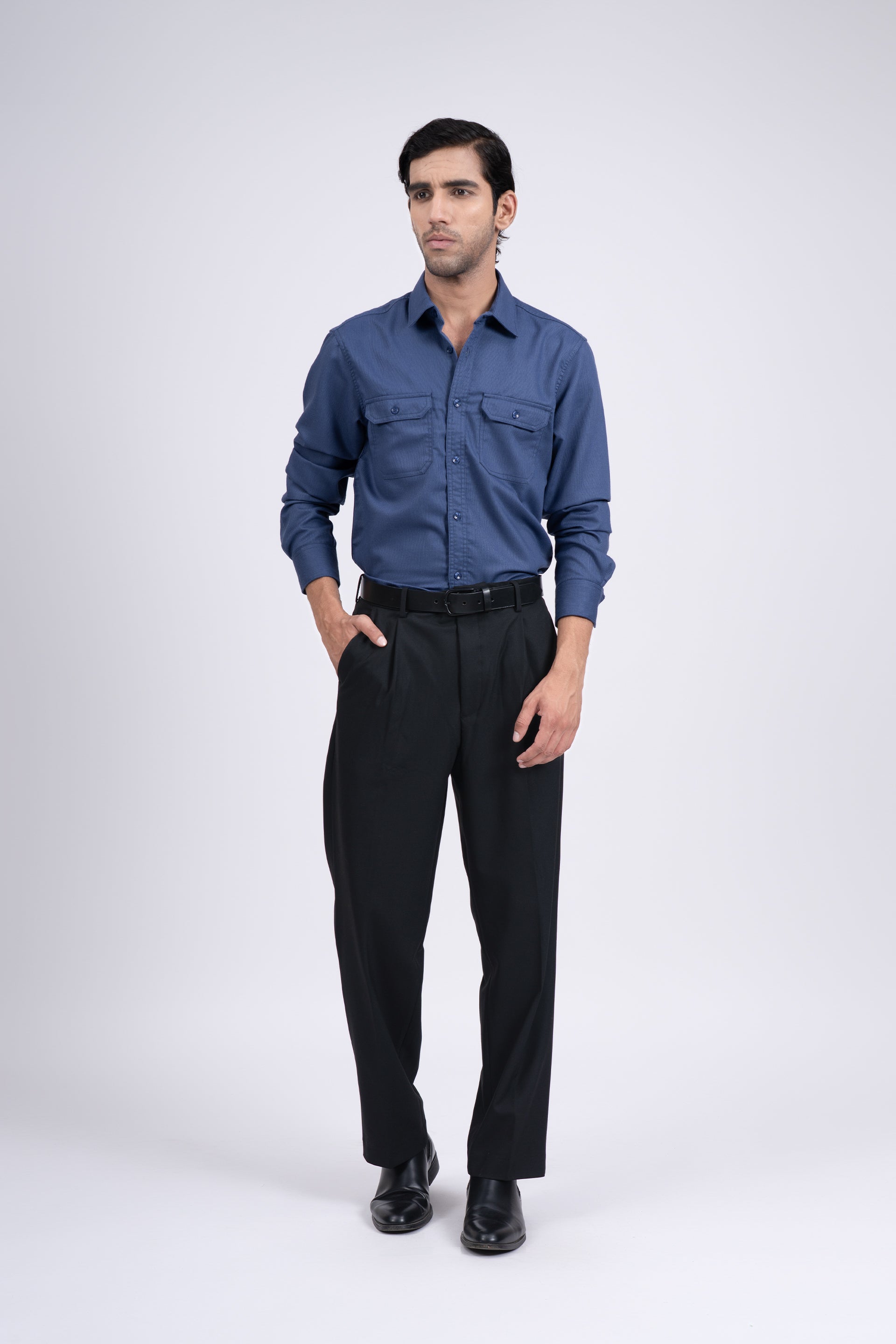 Easy Iron Cord Cargo Shirt In Blue