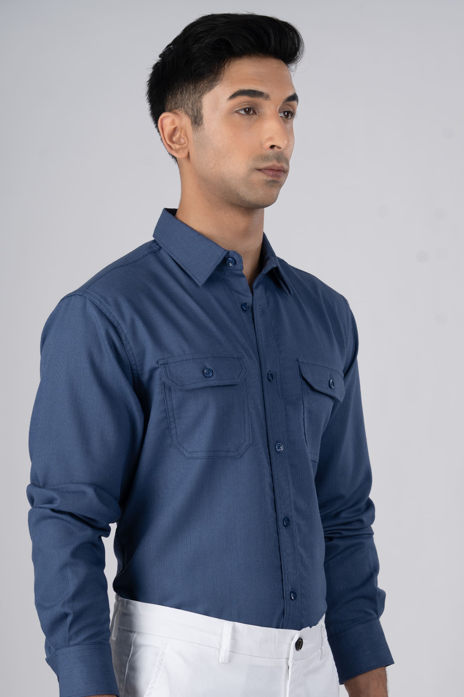 Easy Iron Cord Cargo Shirt In Blue