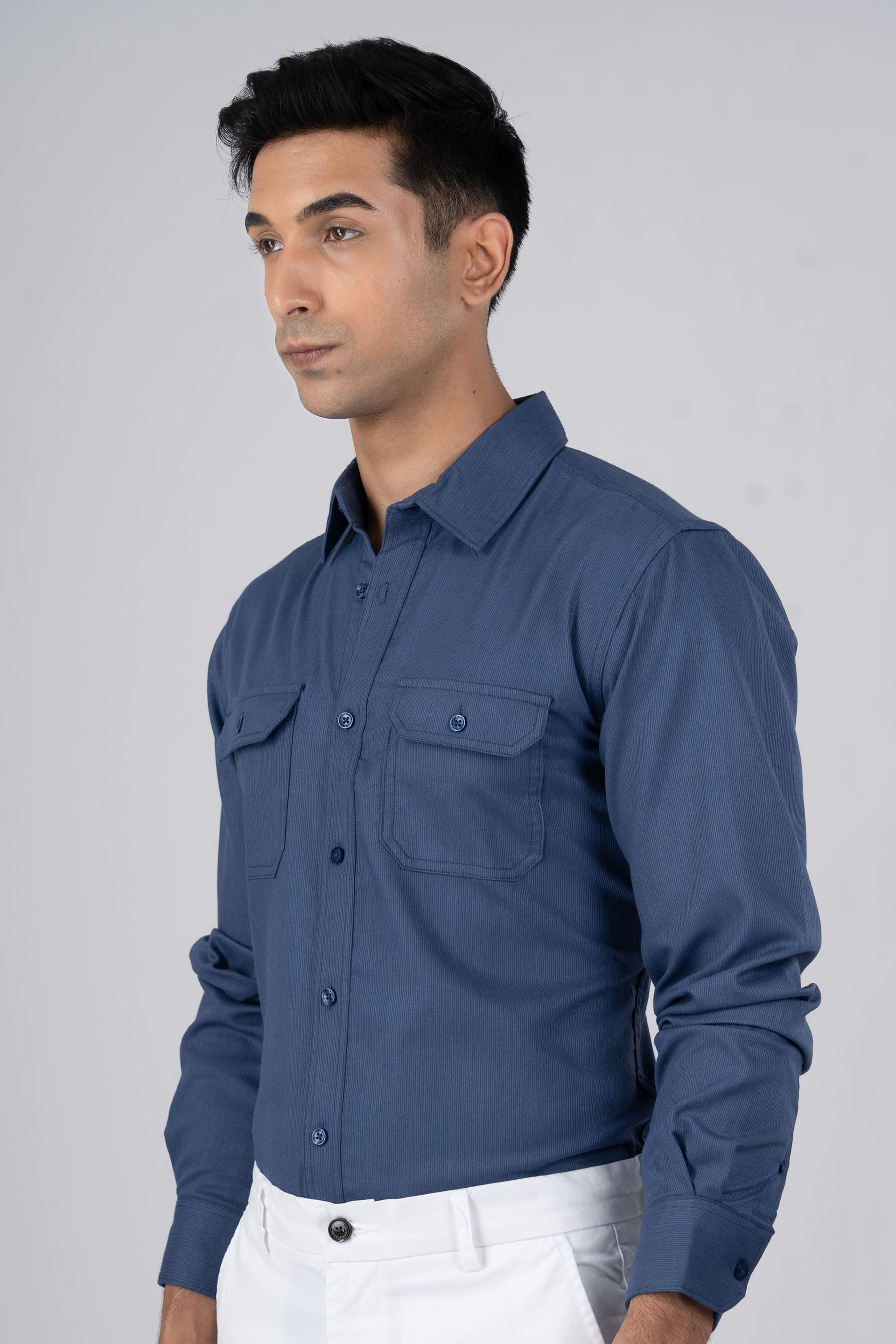 Easy Iron Cord Cargo Shirt In Blue