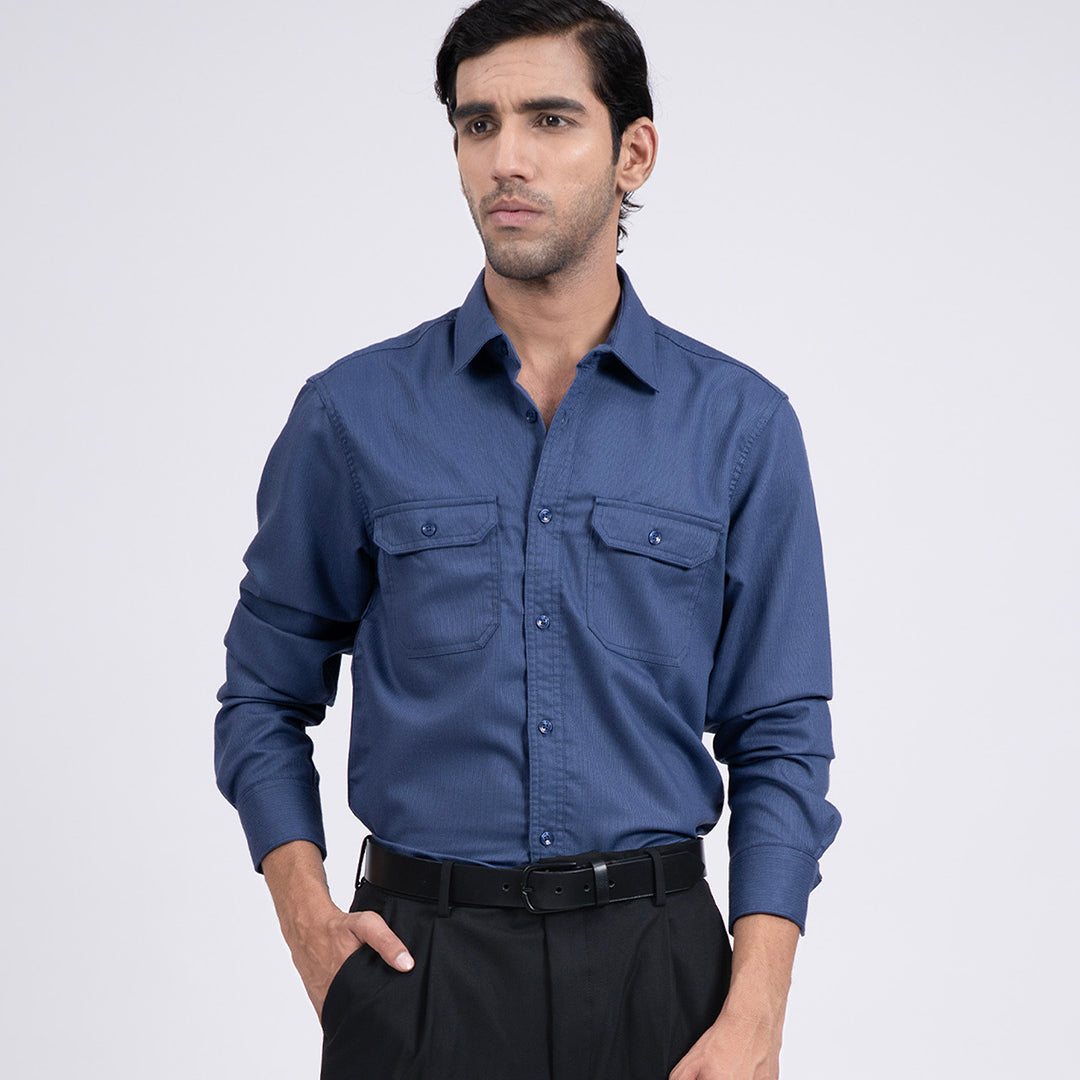Easy Iron Cord Cargo Shirt In Blue