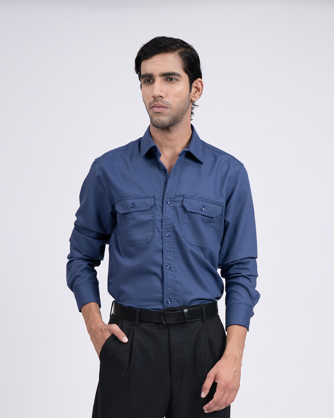 Easy Iron Cord Cargo Shirt In Blue
