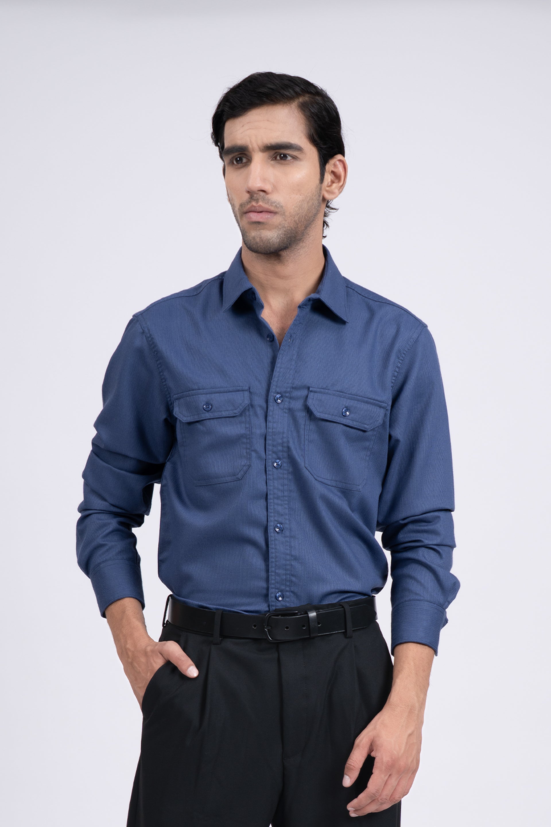 Easy Iron Cord Cargo Shirt In Blue