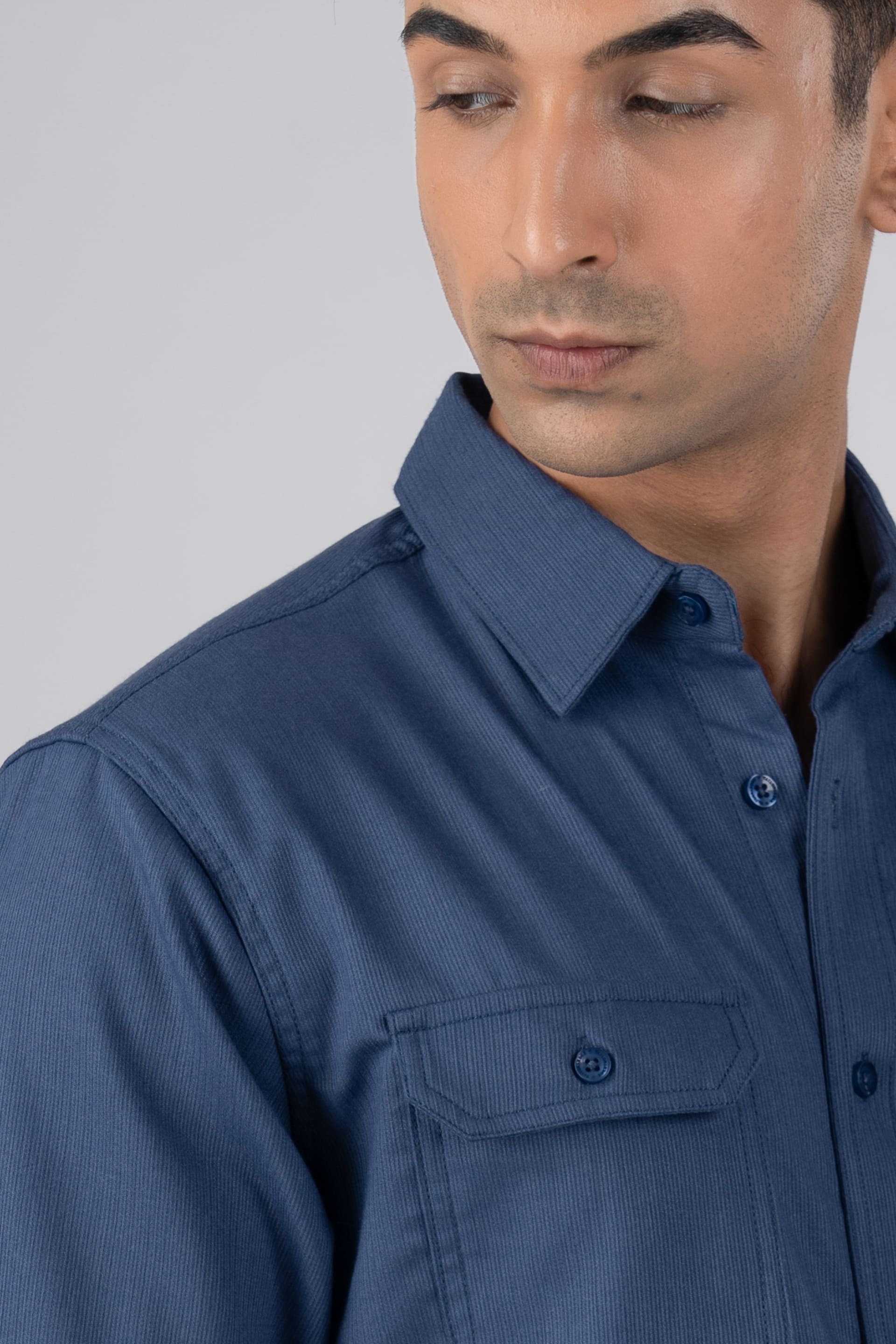 Easy Iron Cord Cargo Shirt In Blue