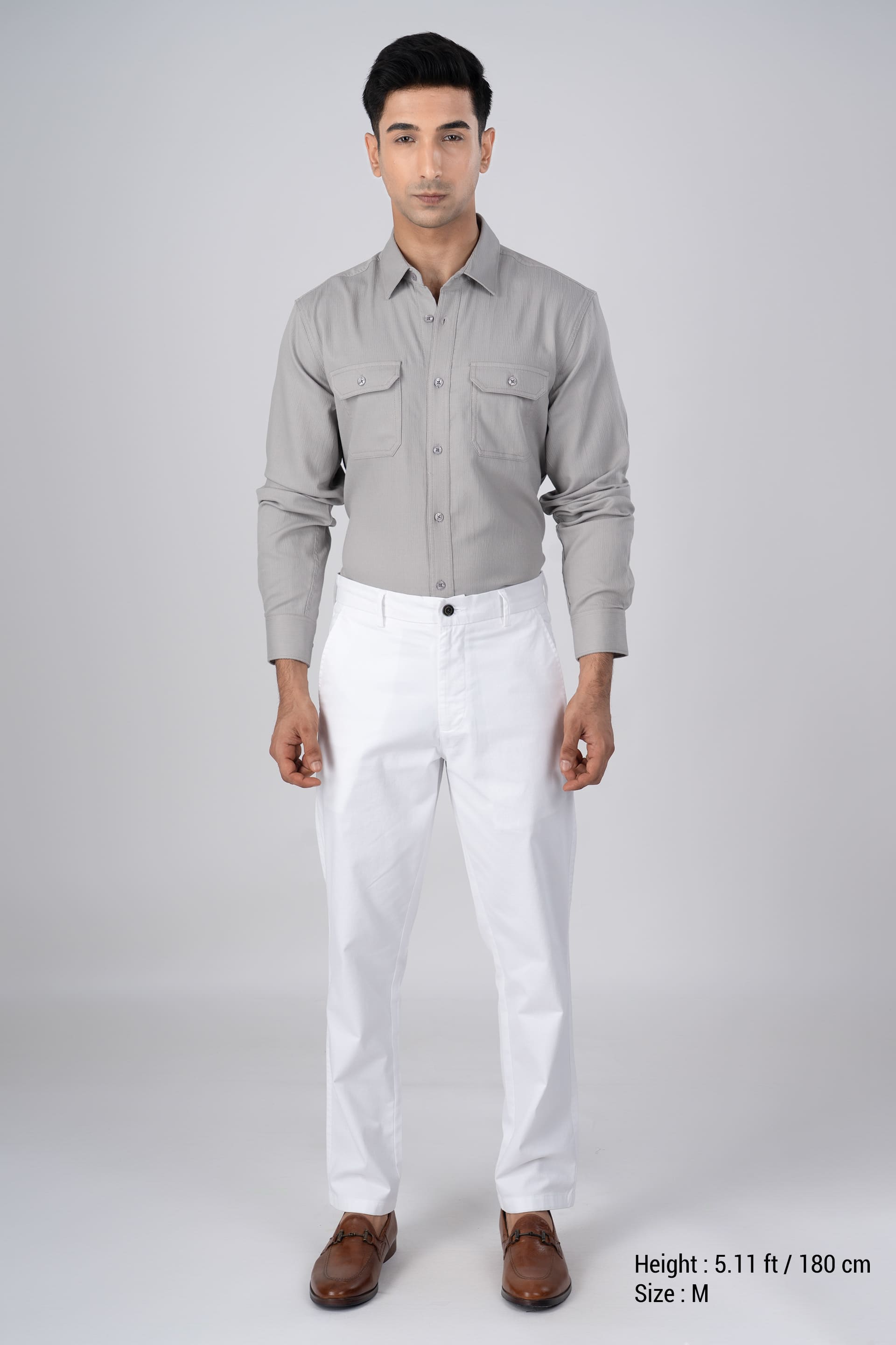 Easy Iron Cord Cargo Shirt In Grey