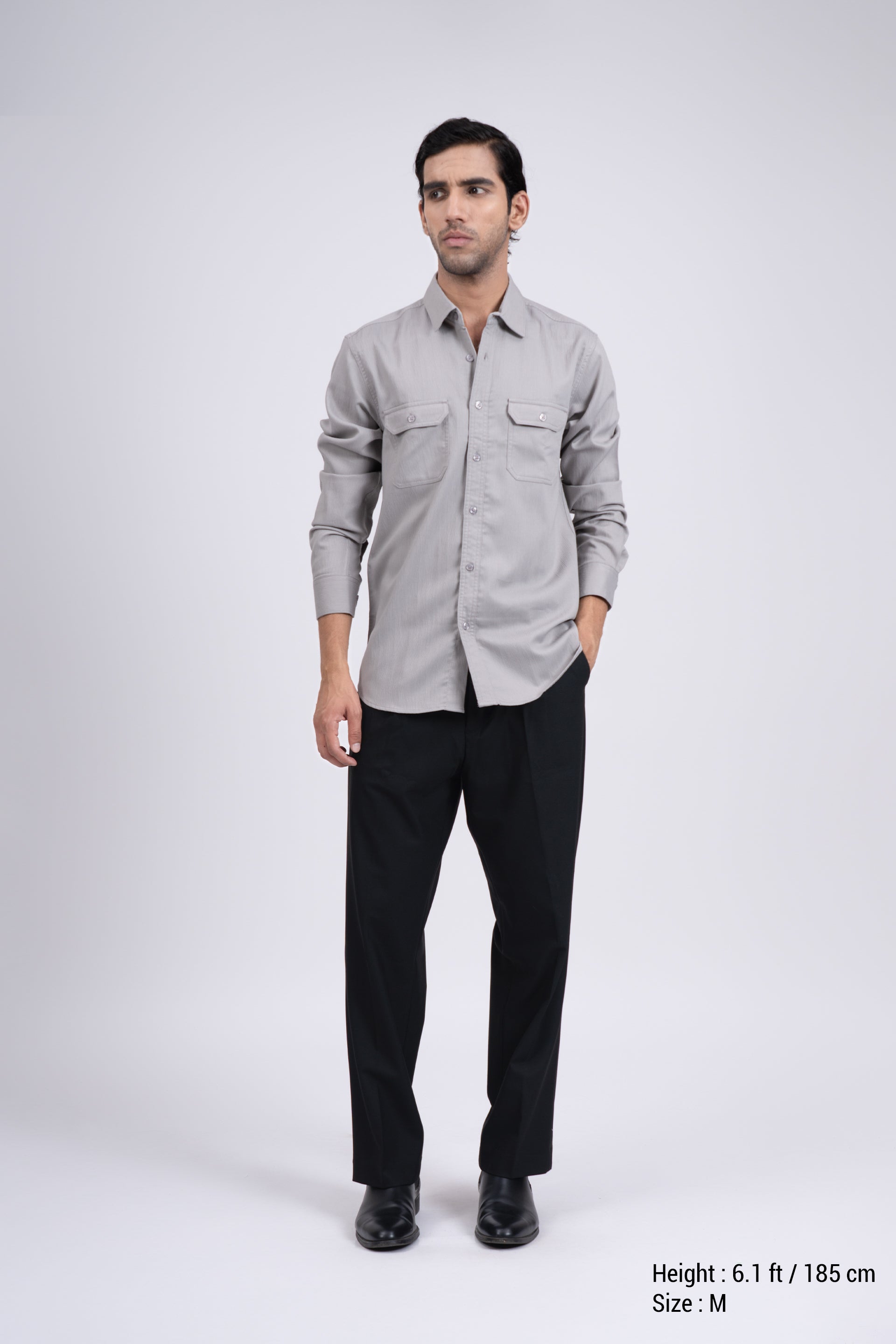 Easy Iron Cord Cargo Shirt In Grey