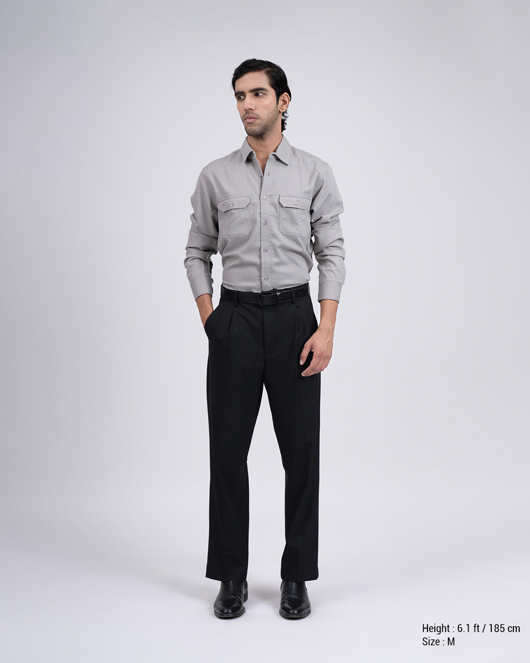 Easy Iron Cord Cargo Shirt In Grey