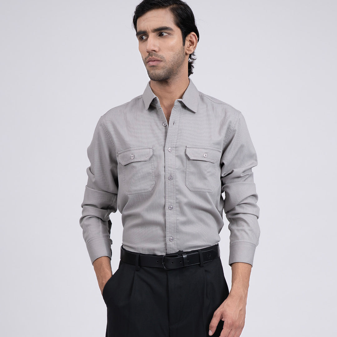 Easy Iron Cord Cargo Shirt In Grey