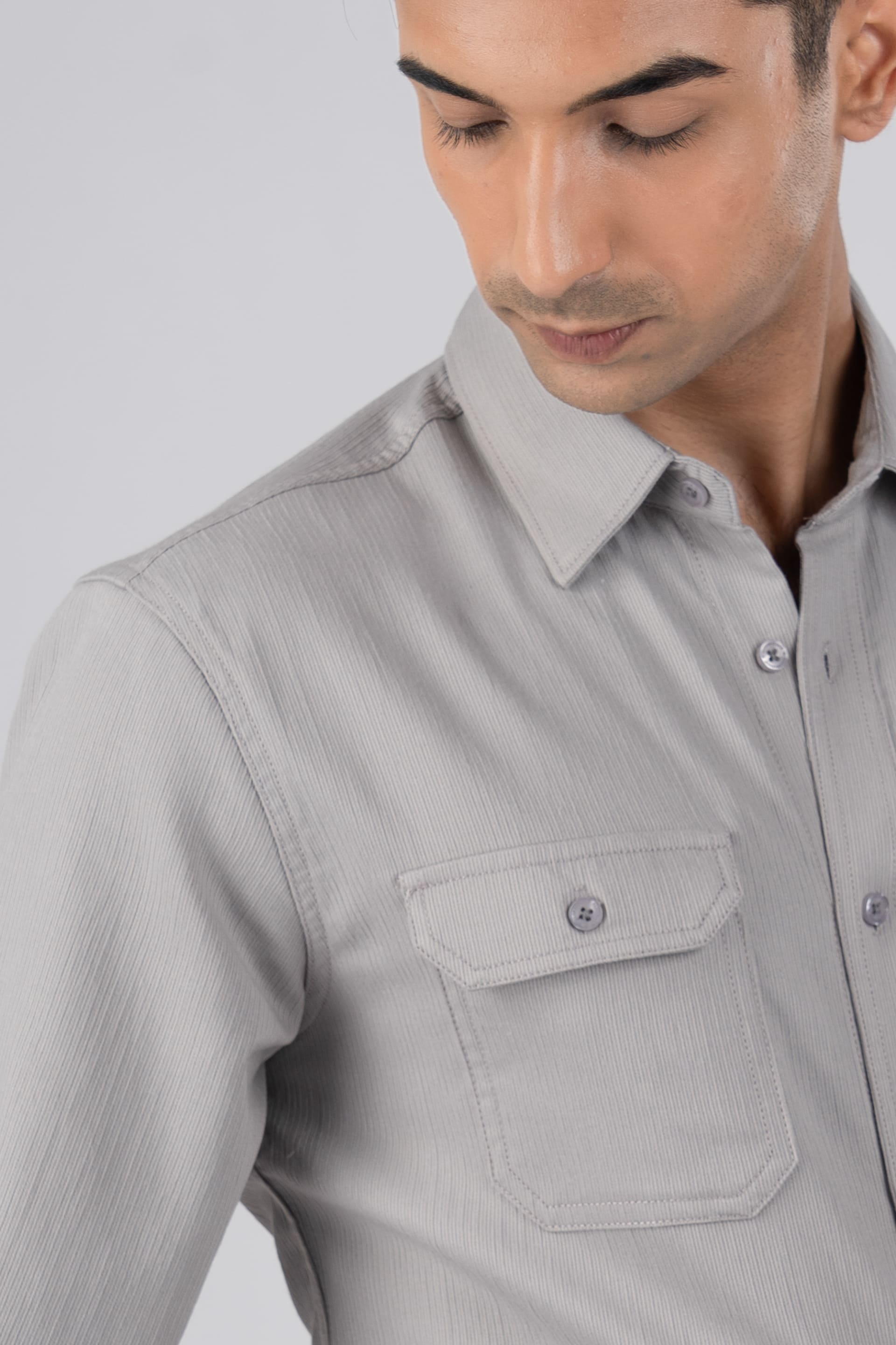 Easy Iron Cord Cargo Shirt In Grey