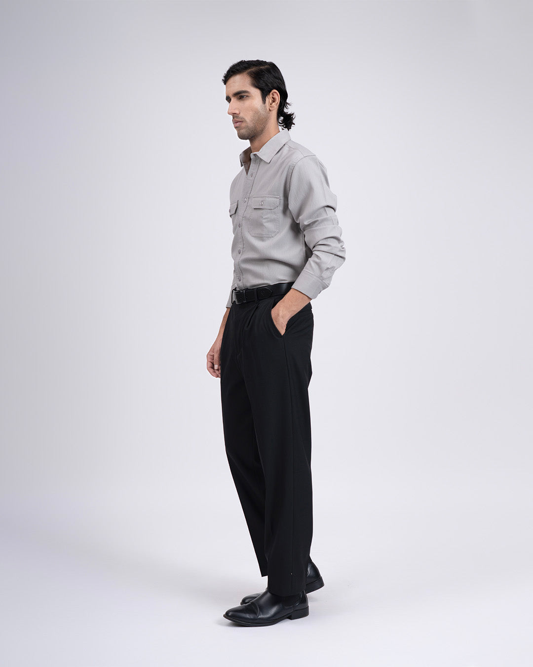 Easy Iron Cord Cargo Shirt In Grey