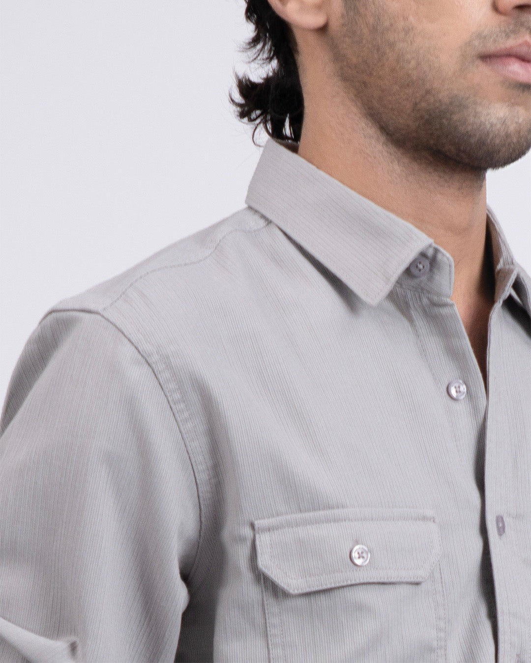 Easy Iron Cord Cargo Shirt In Grey