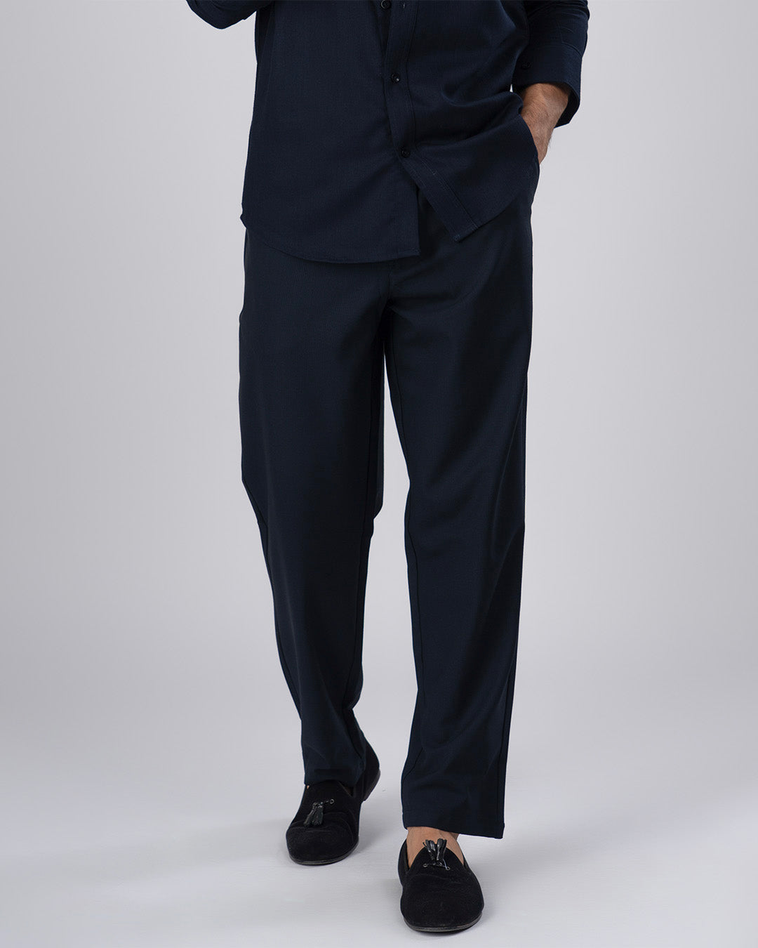 Easy Iron Flexiwaist Relaxed Trouser In Blue