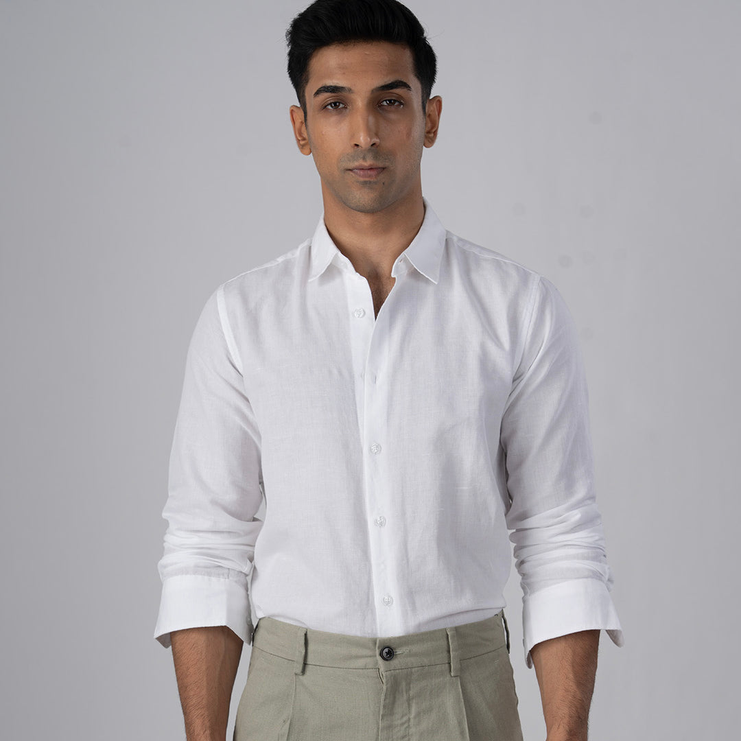 Premium Linen Griege Shirt In White
