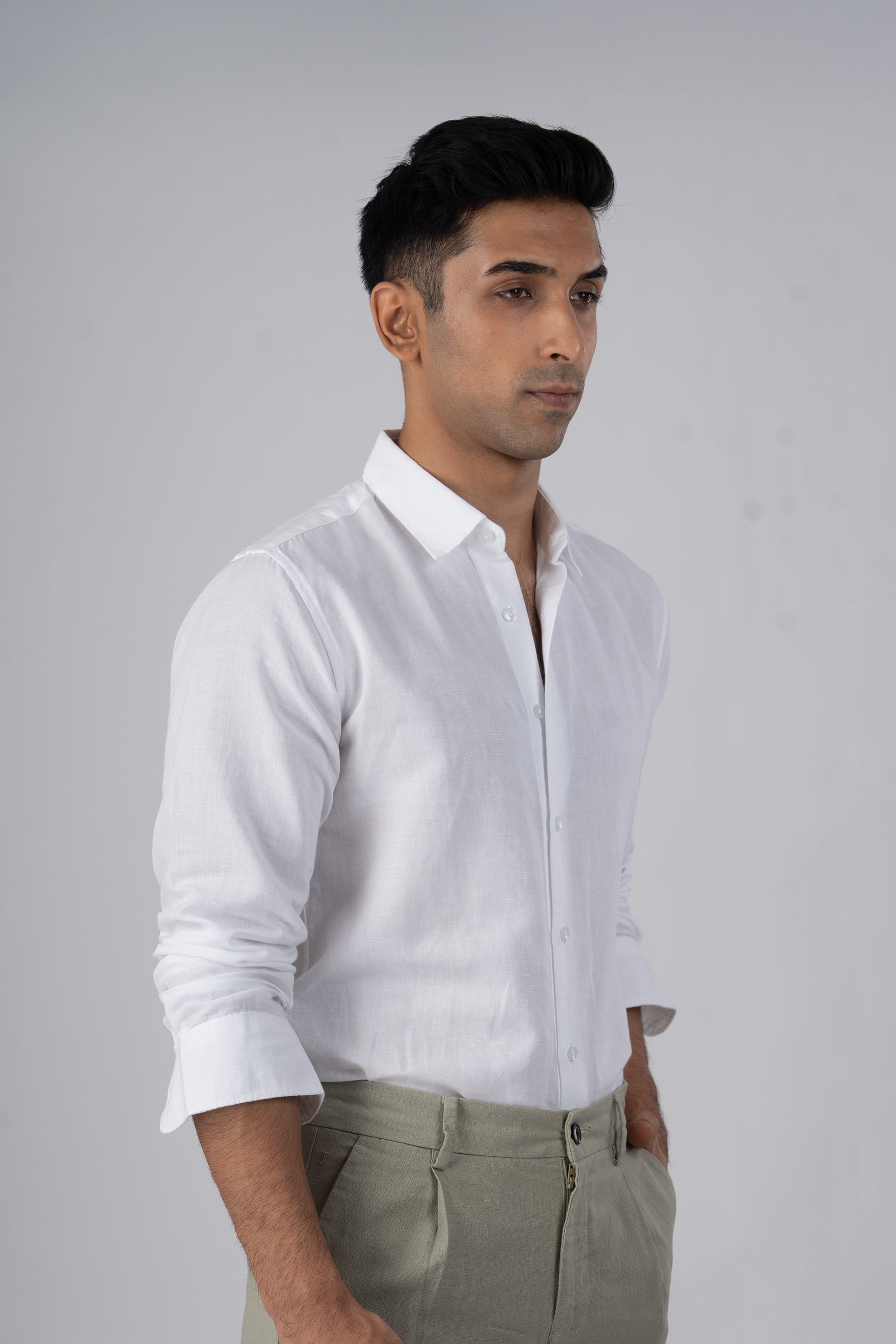 Premium Linen Griege Shirt In White