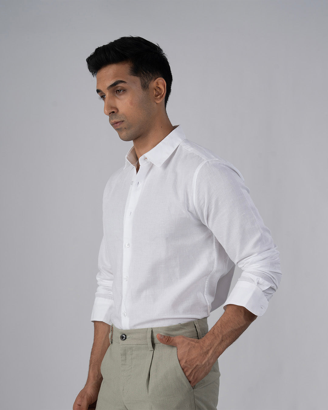 Premium Linen Griege Shirt In White