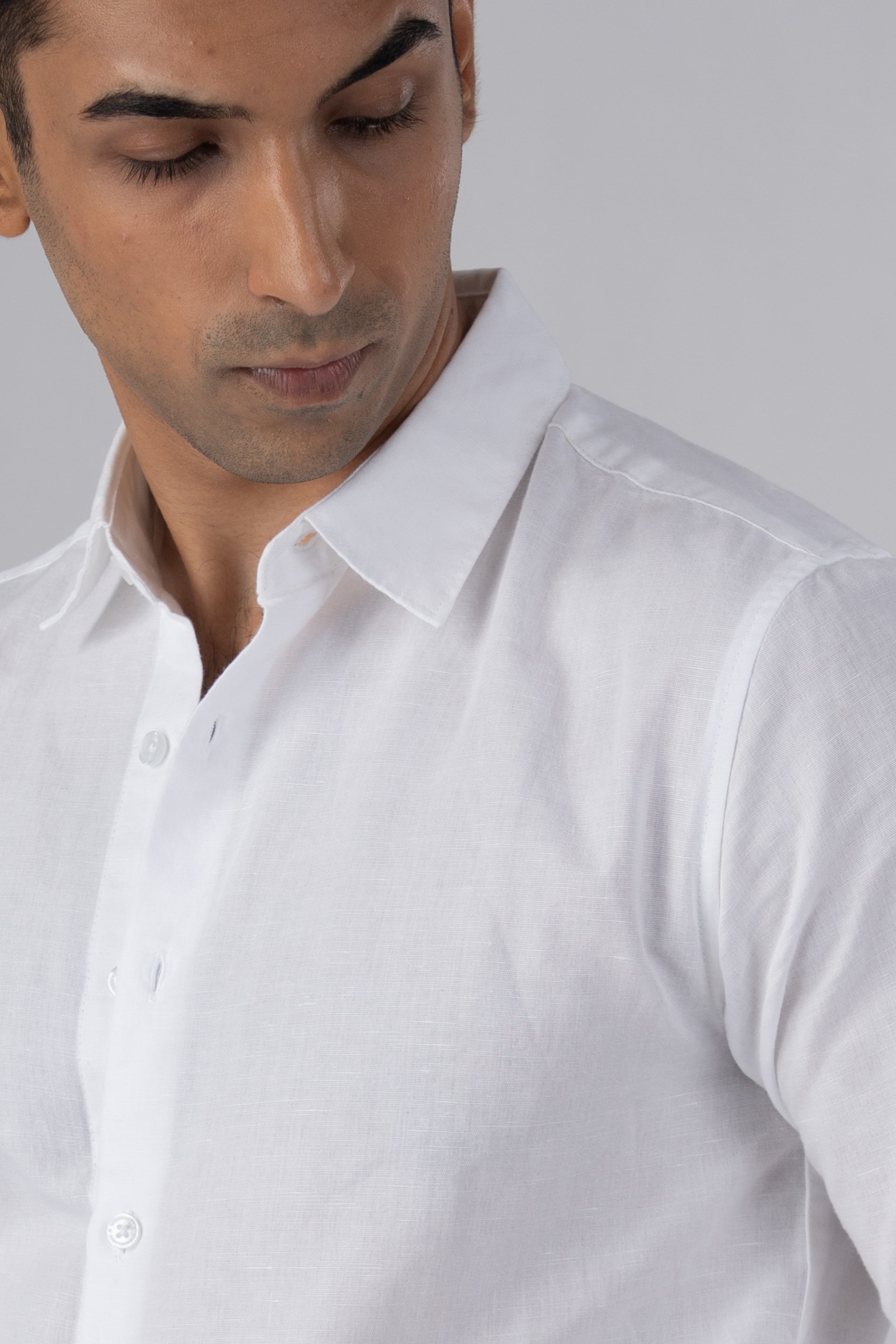 Premium Linen Griege Shirt In White