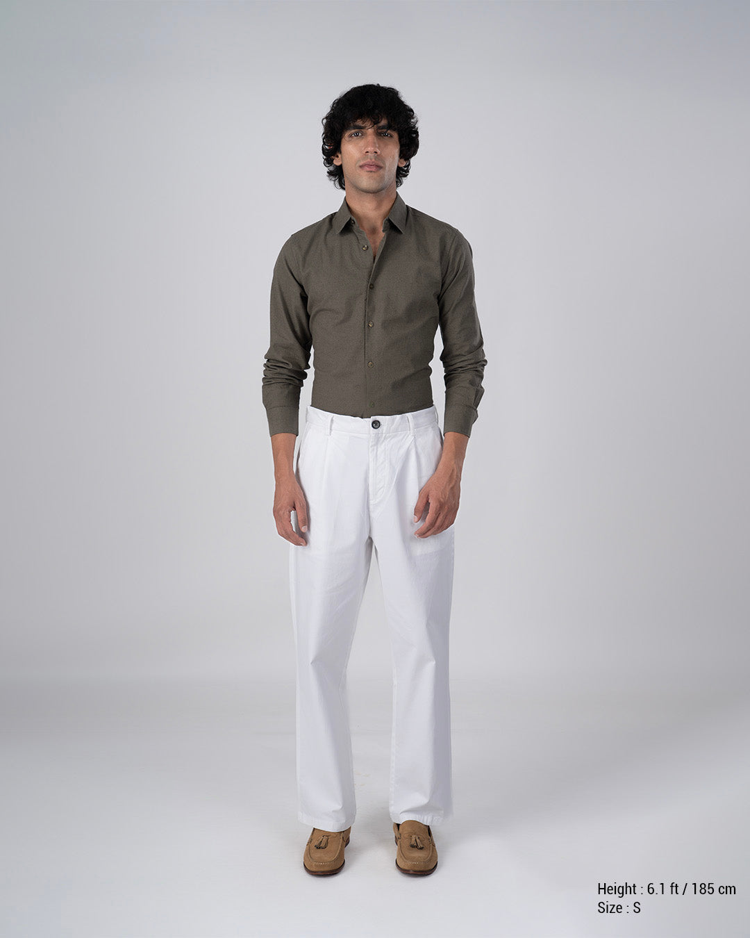 Premium Linen Griege Shirt In Olive