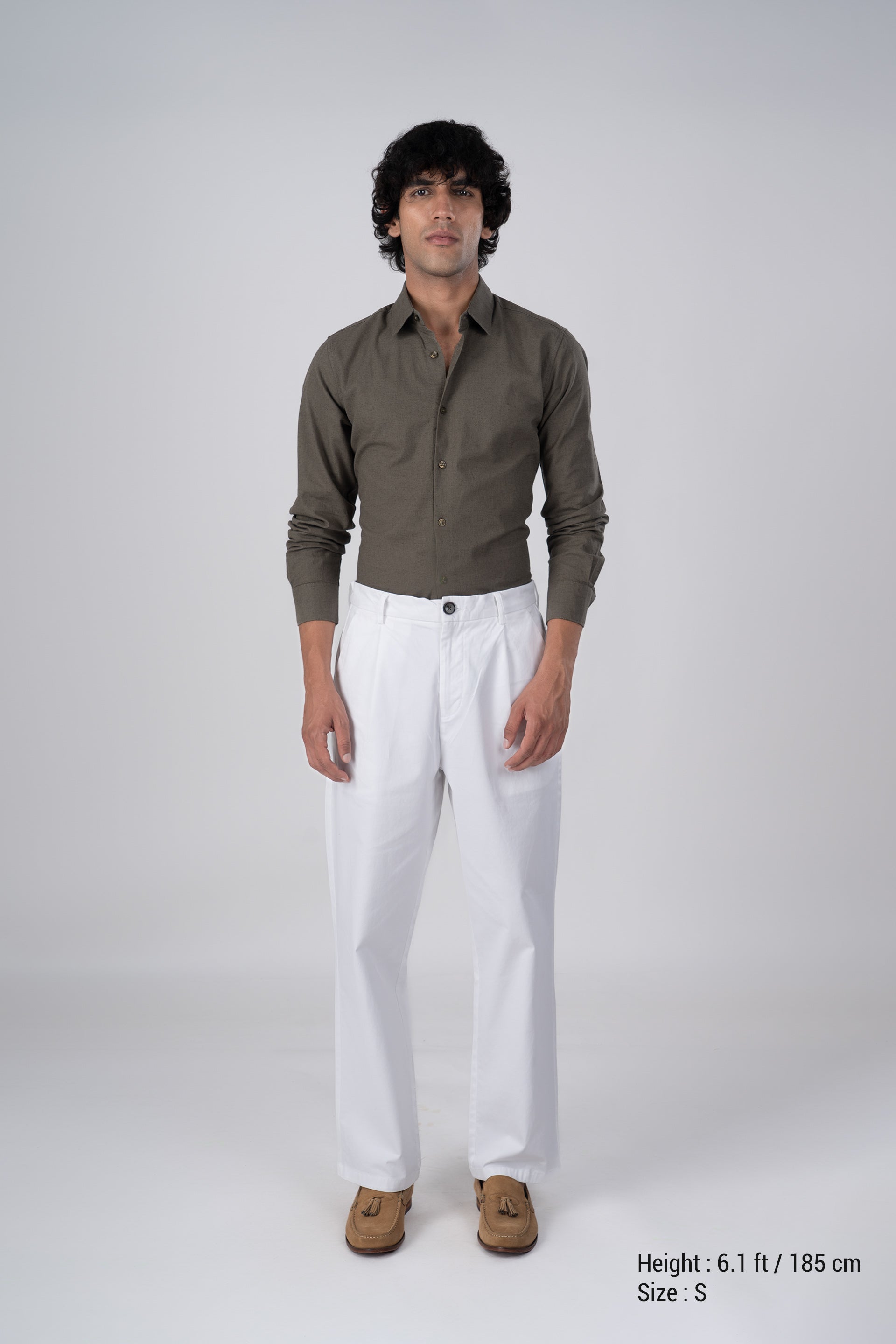 Premium Linen Griege Shirt In Olive