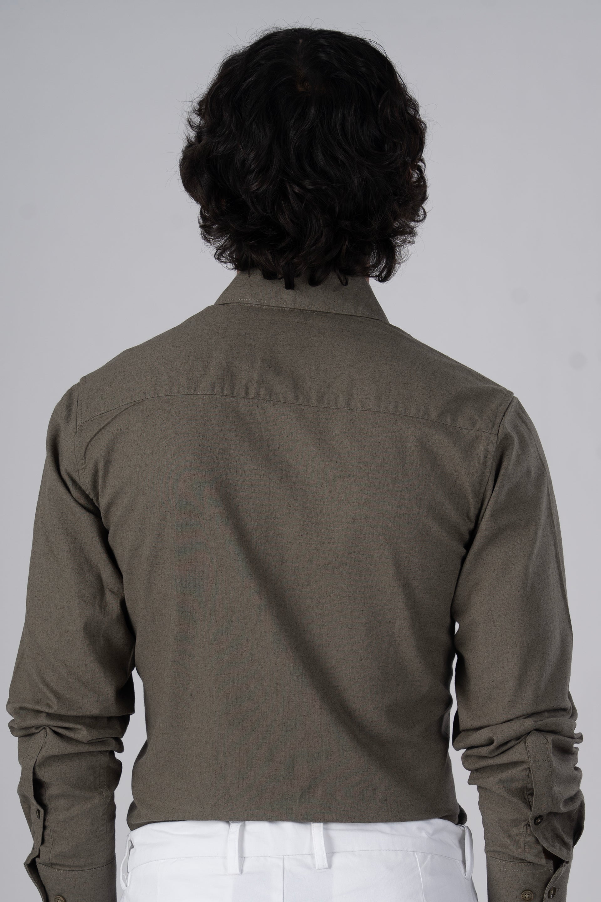Premium Linen Griege Shirt In Olive