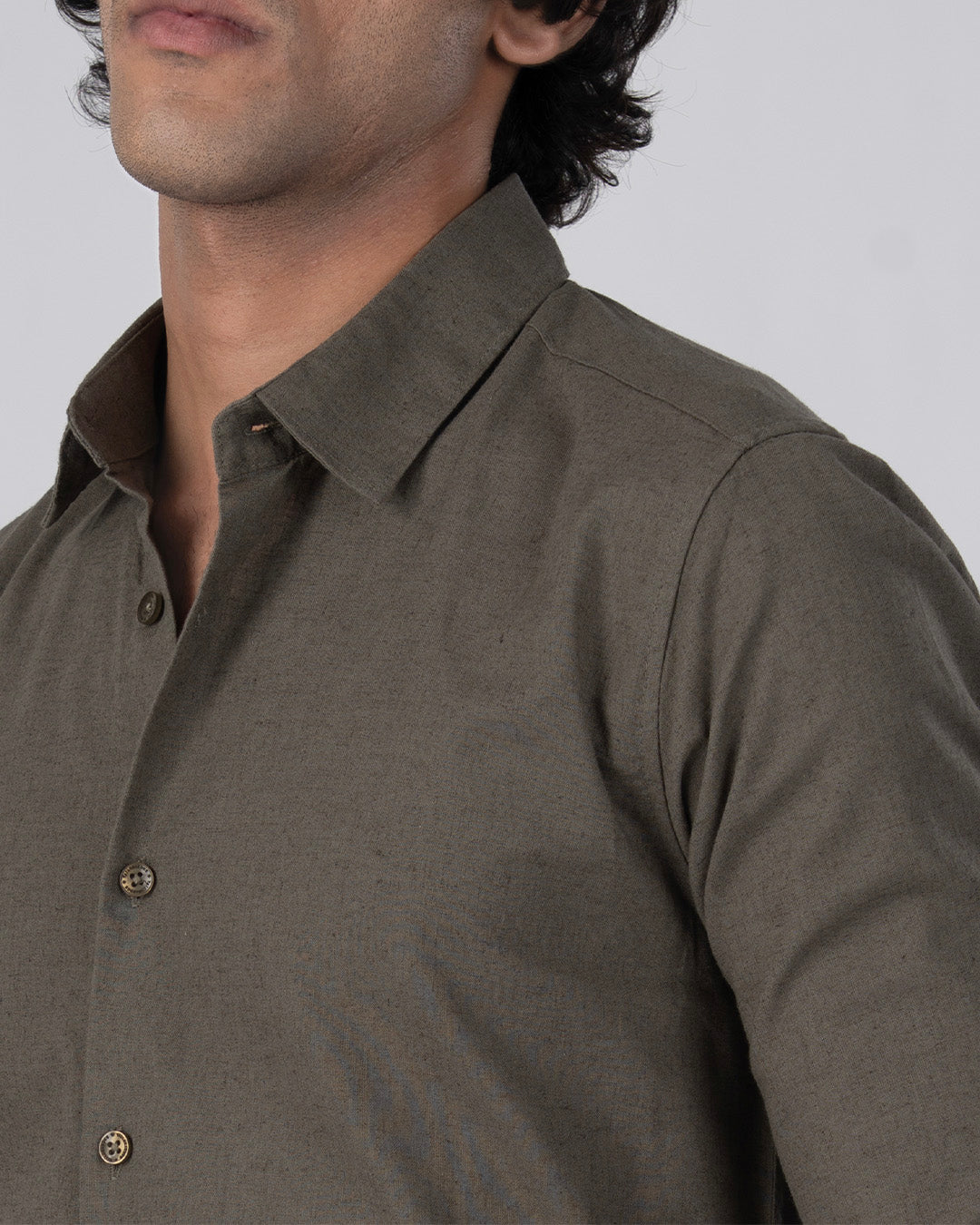 Premium Linen Griege Shirt In Olive
