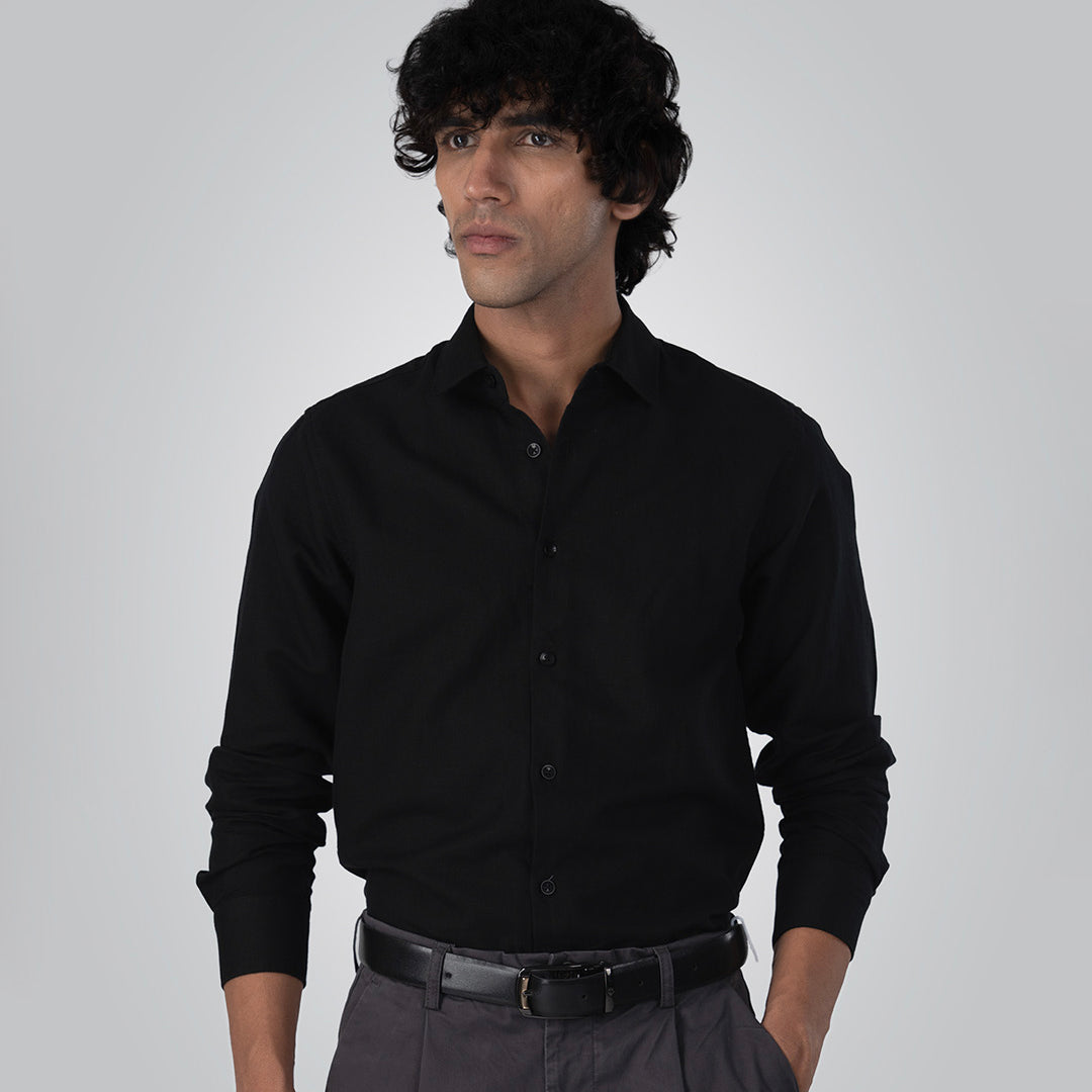 Premium Linen Griege Shirt In Black