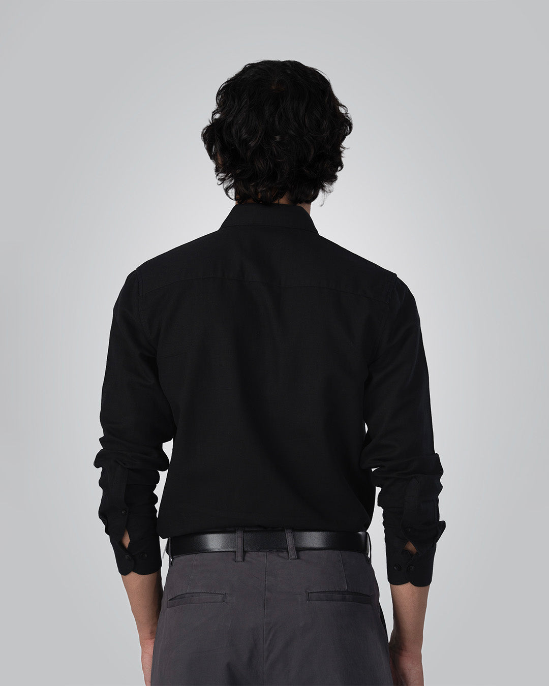 Premium Linen Griege Shirt In Black