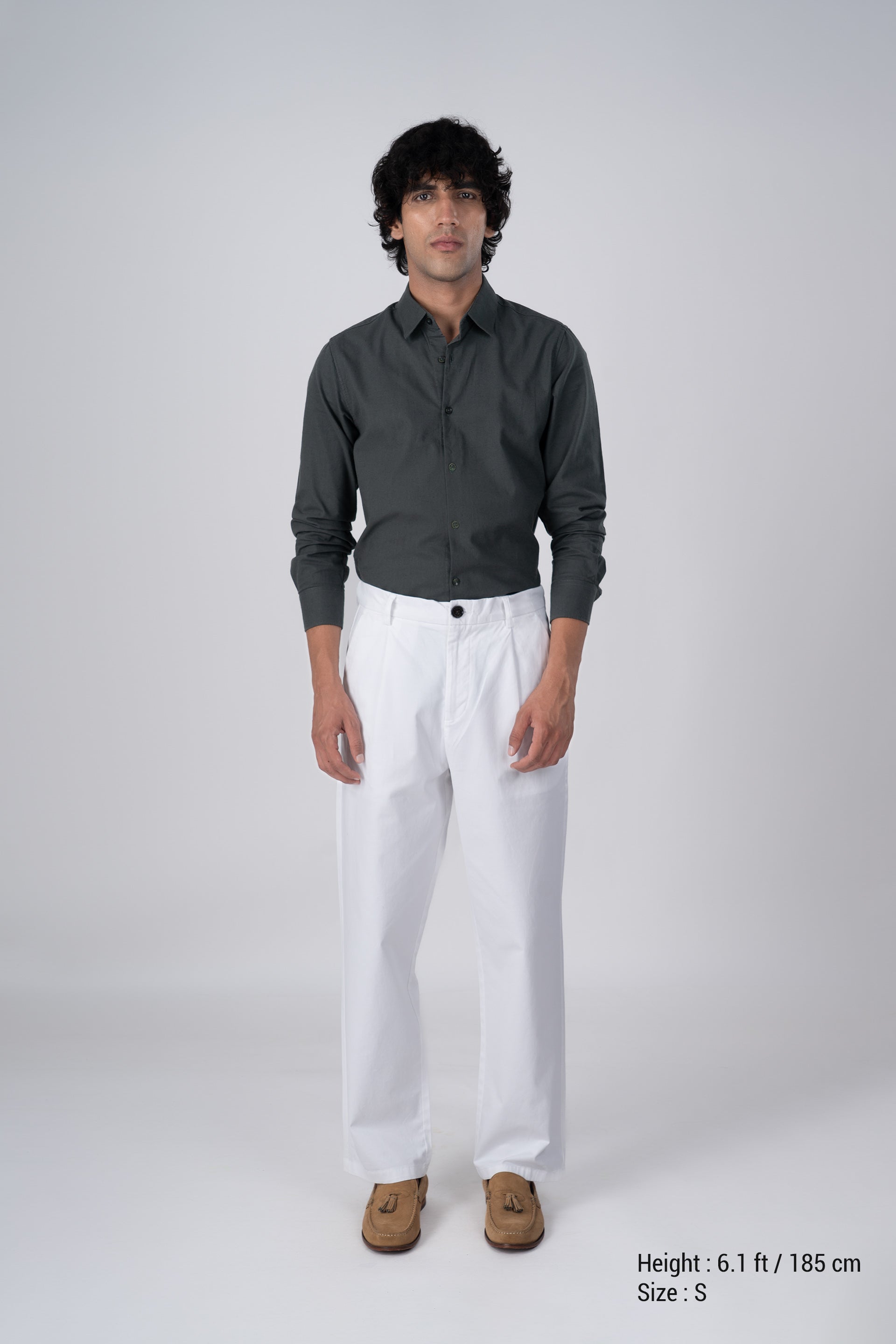 Premium Linen Griege Shirt In Green