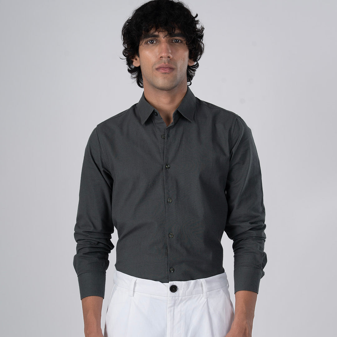 Premium Linen Griege Shirt In Green