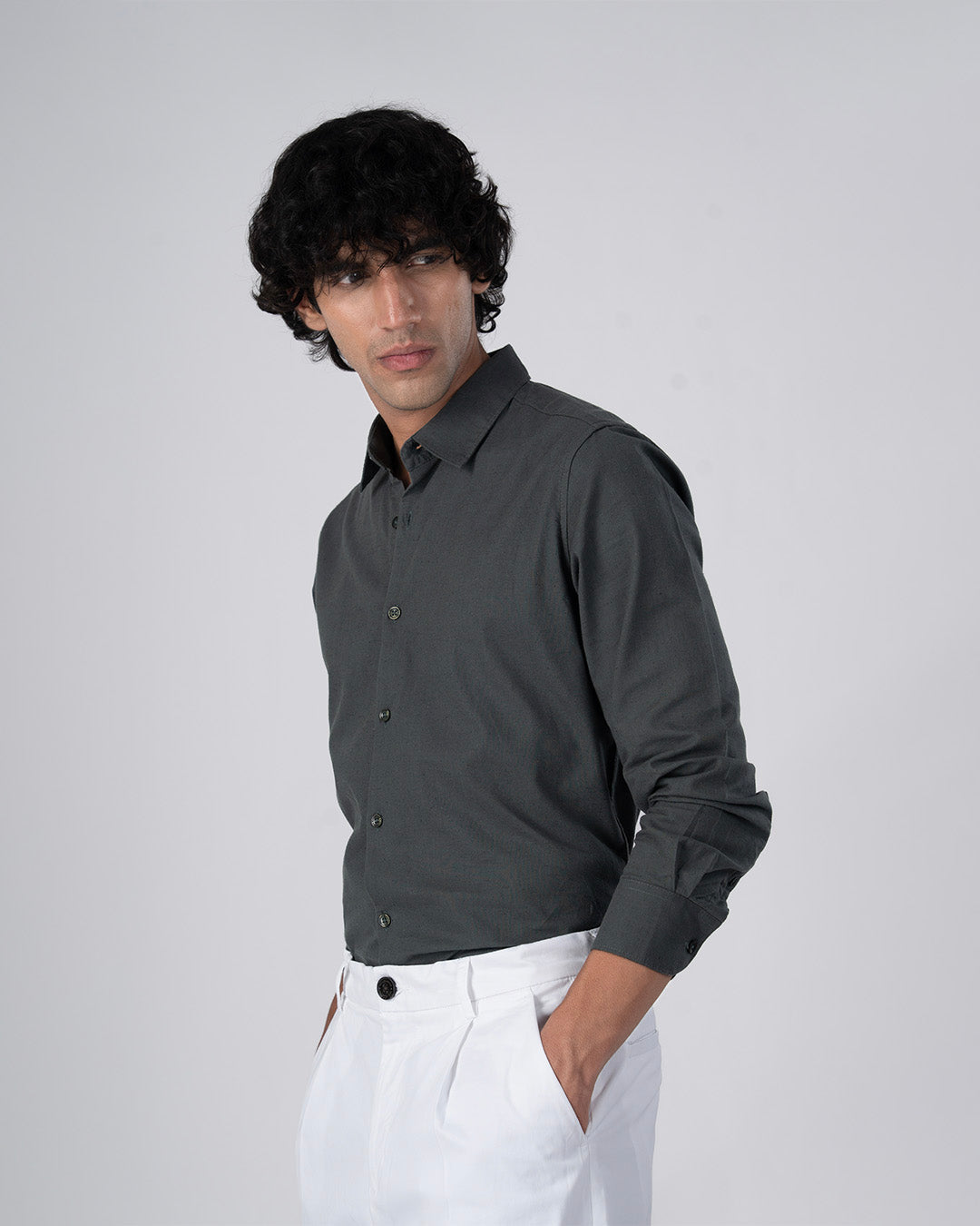 Premium Linen Griege Shirt In Green