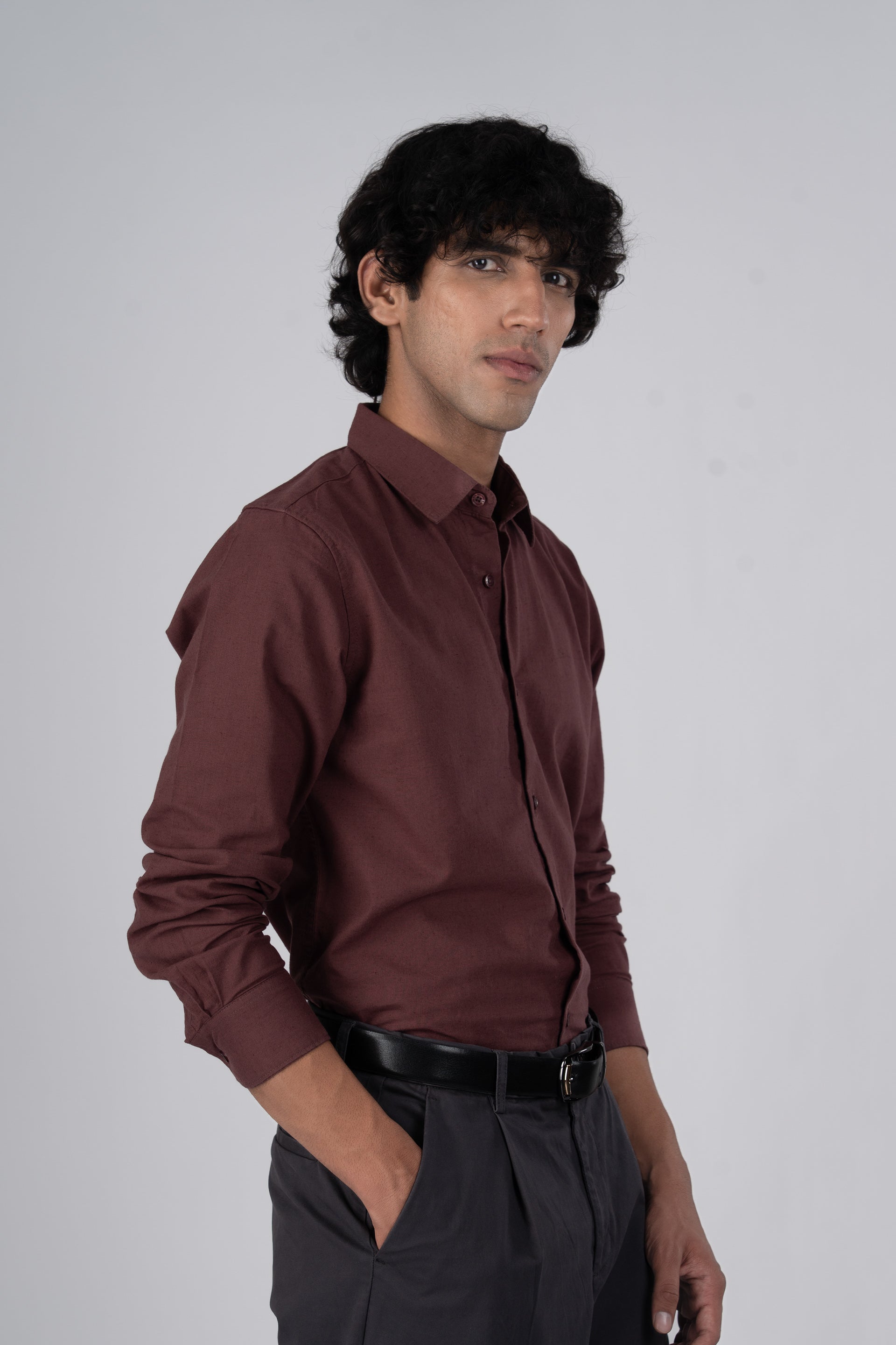 Premium Linen Griege Shirt In Peach