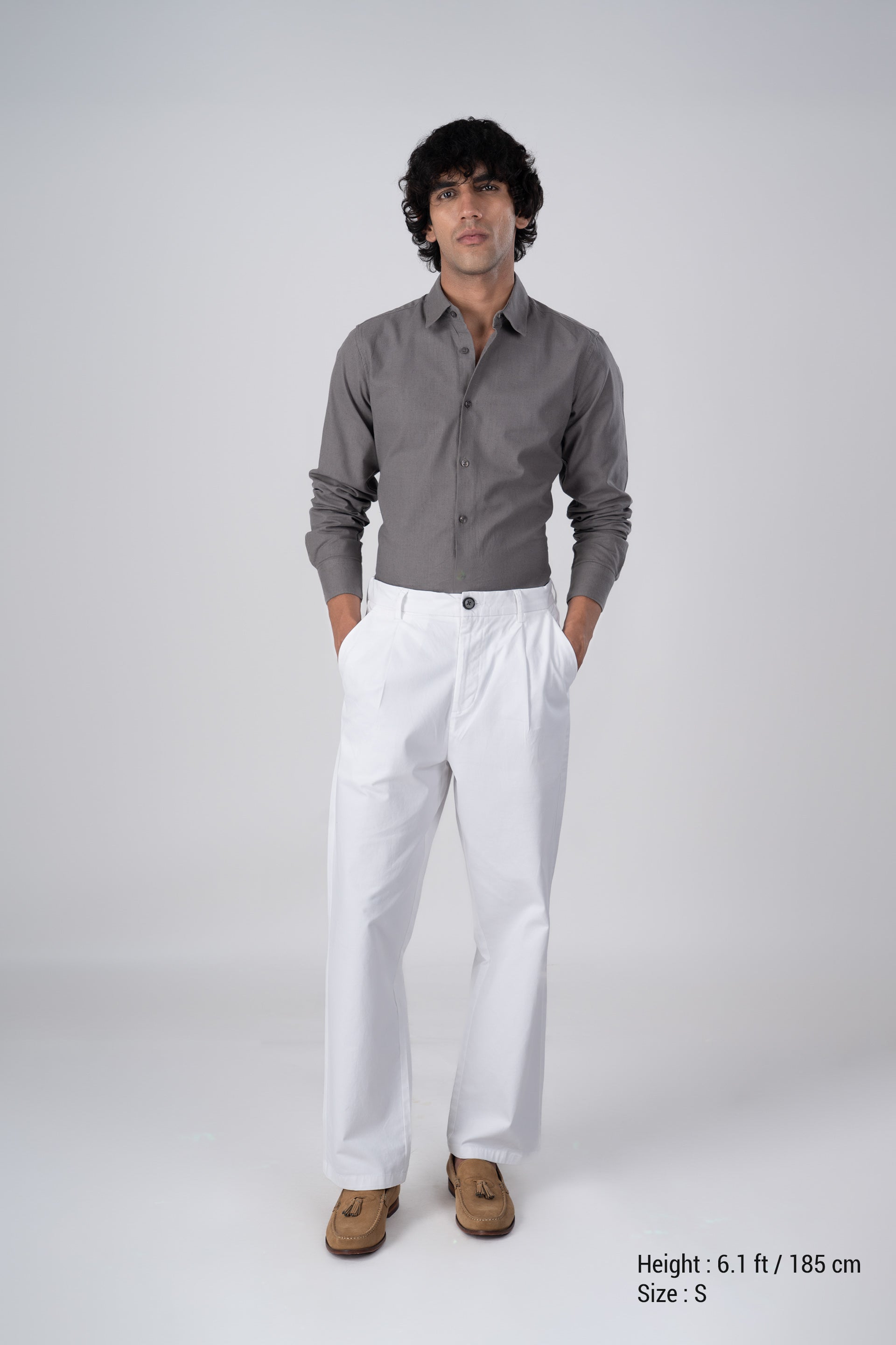 Premium Linen Griege Shirt In Grey