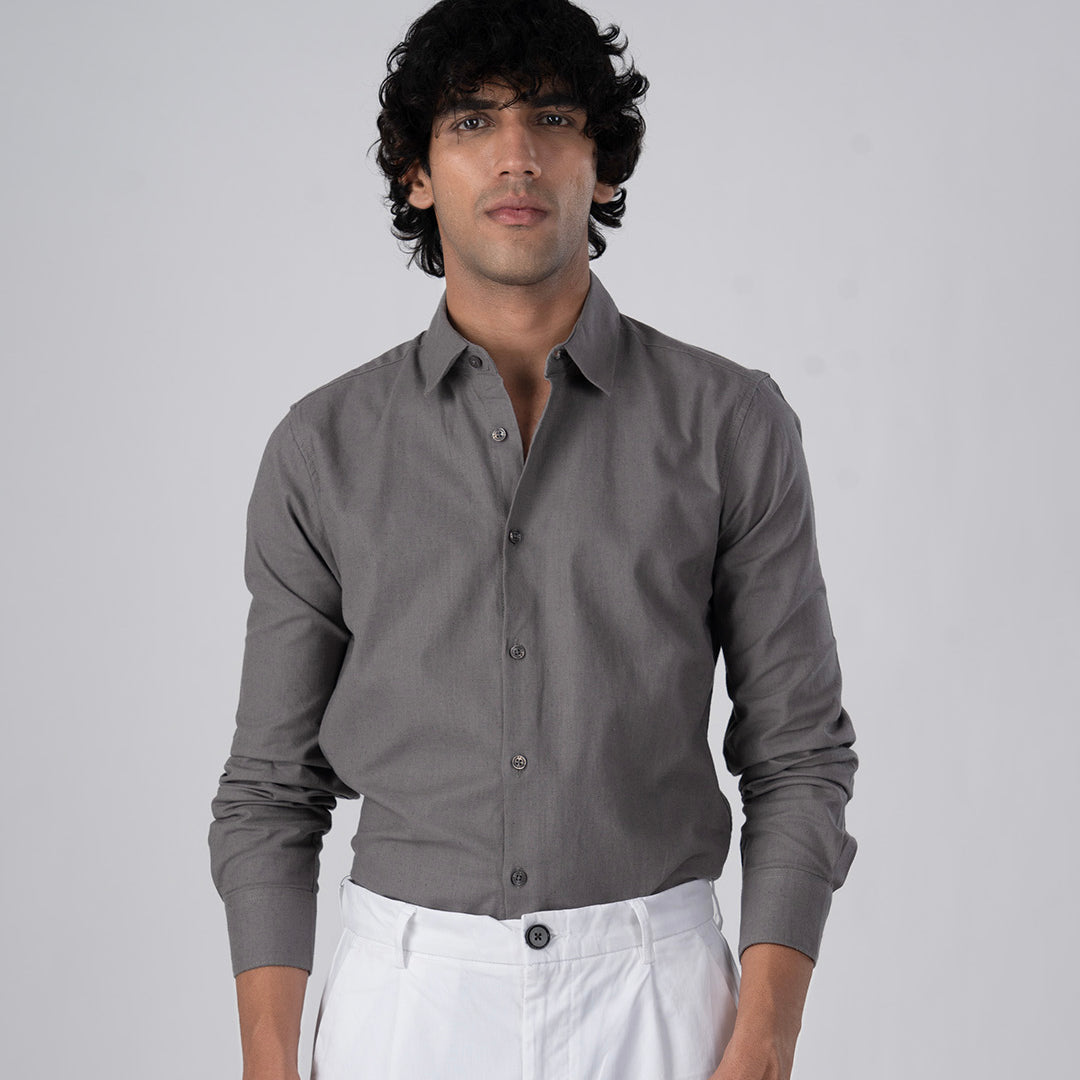 Premium Linen Griege Shirt In Grey