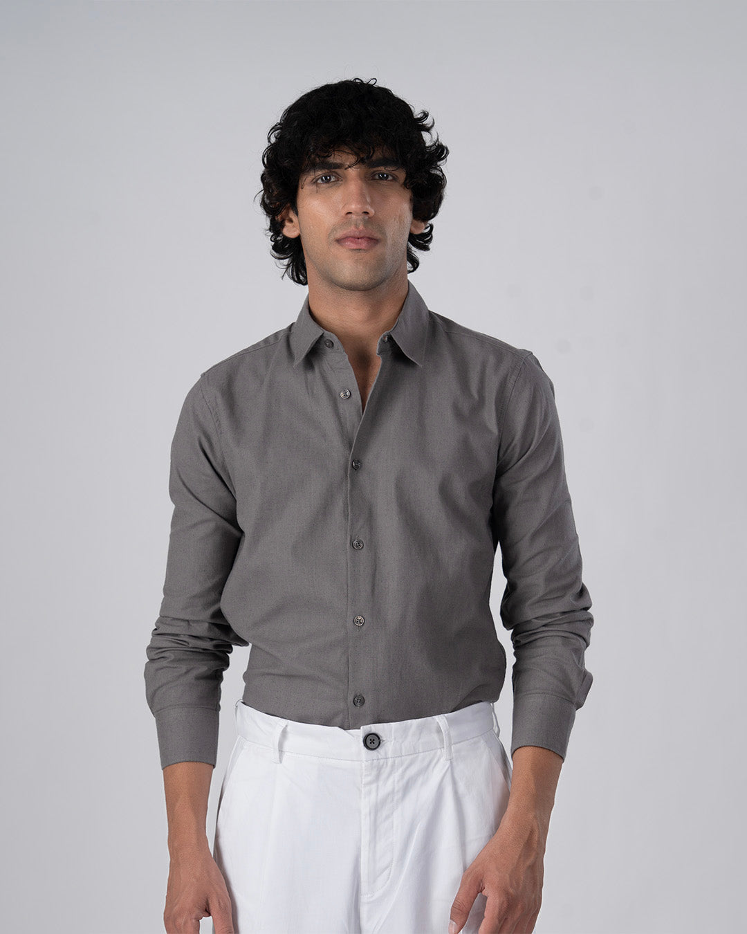 Premium Linen Griege Shirt In Grey