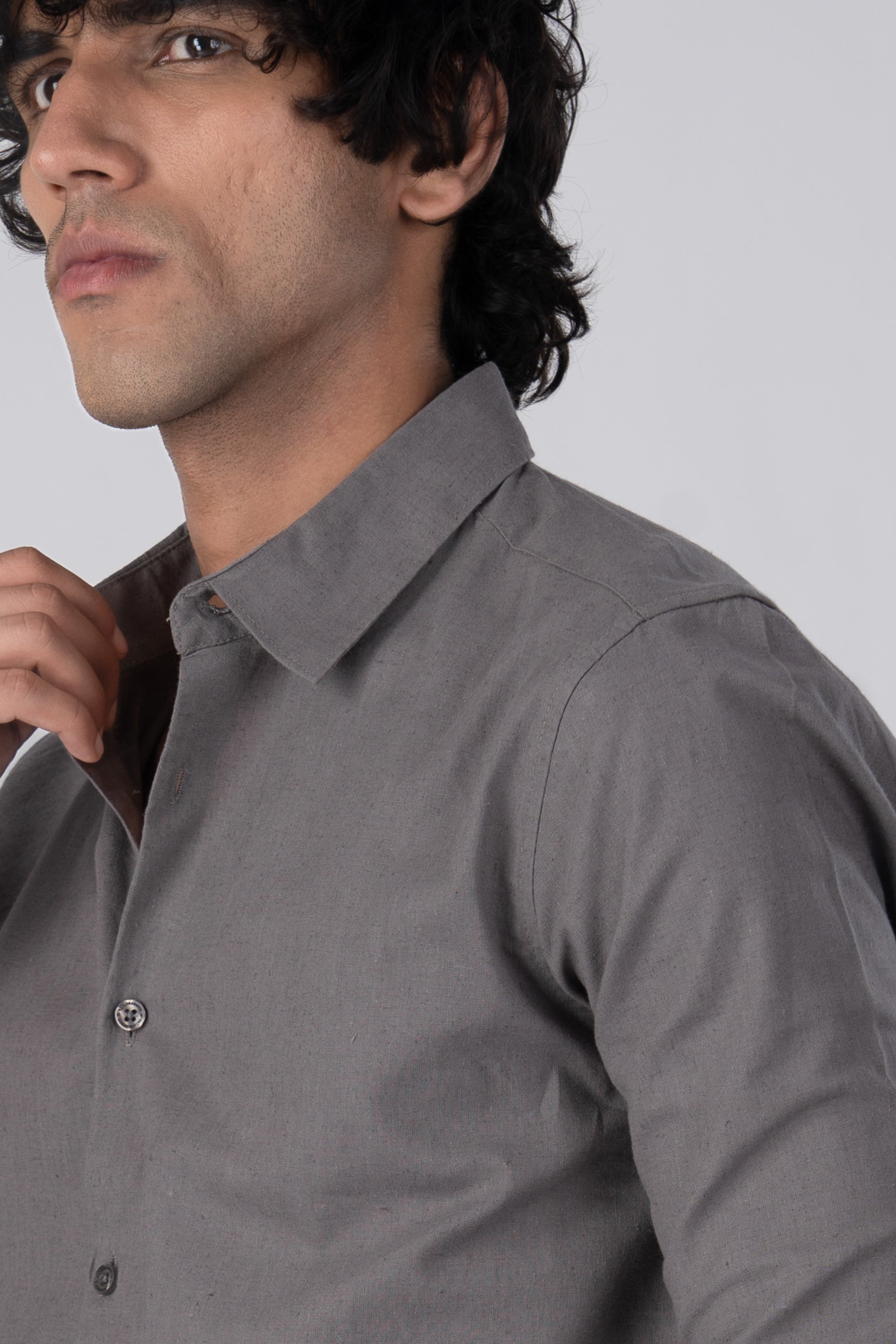 Premium Linen Griege Shirt In Grey