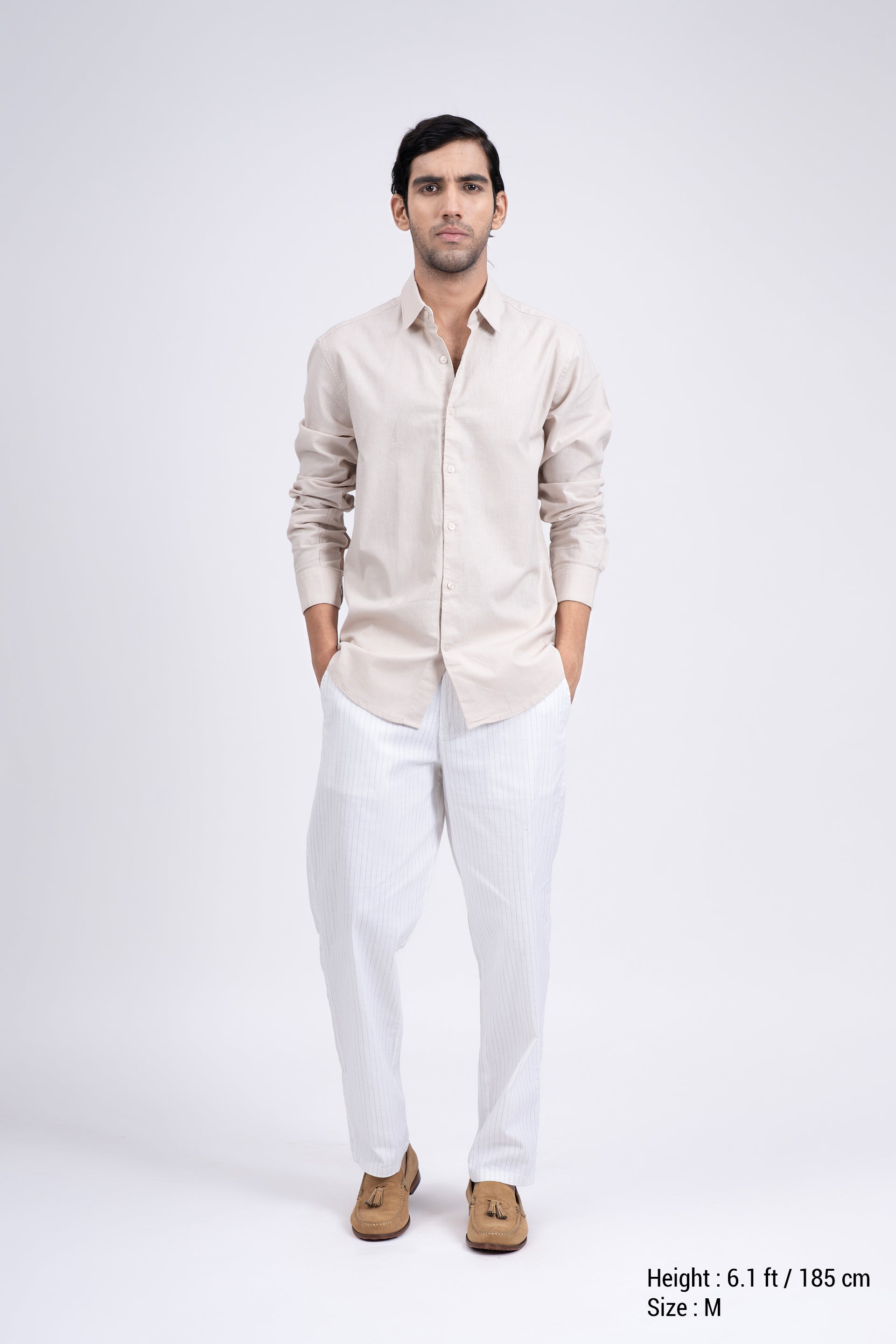 Premium Linen Griege Shirt In Cream