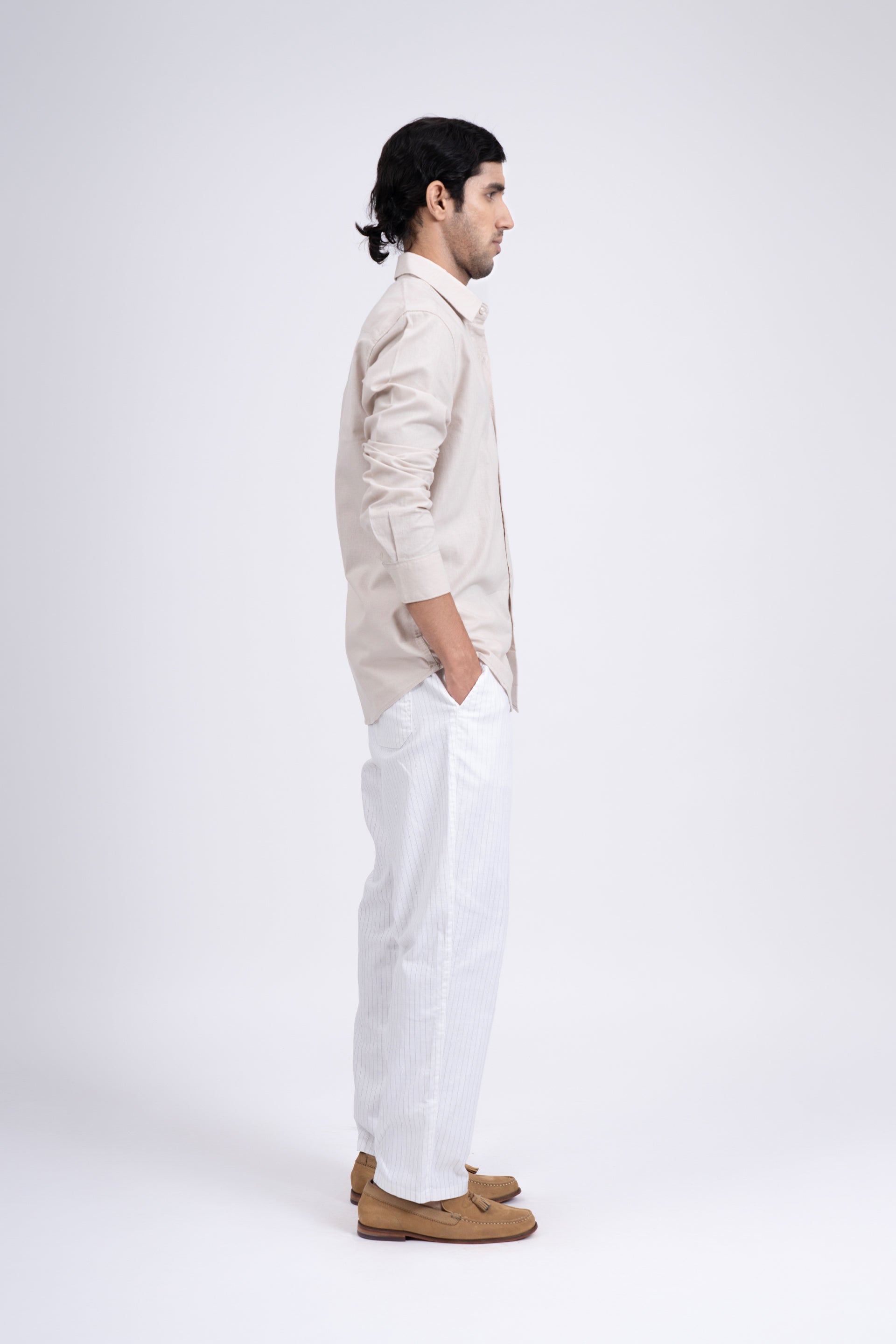 Premium Linen Griege Shirt In Cream