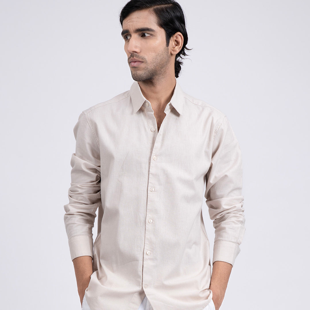 Premium Linen Griege Shirt In Cream
