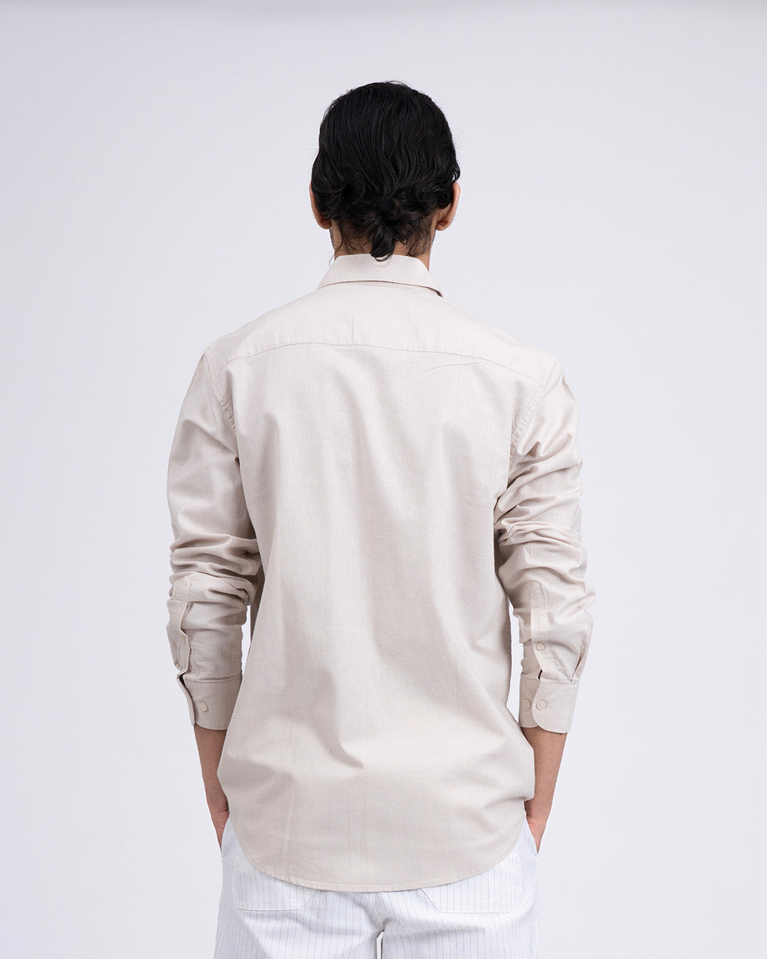 Premium Linen Griege Shirt In Cream