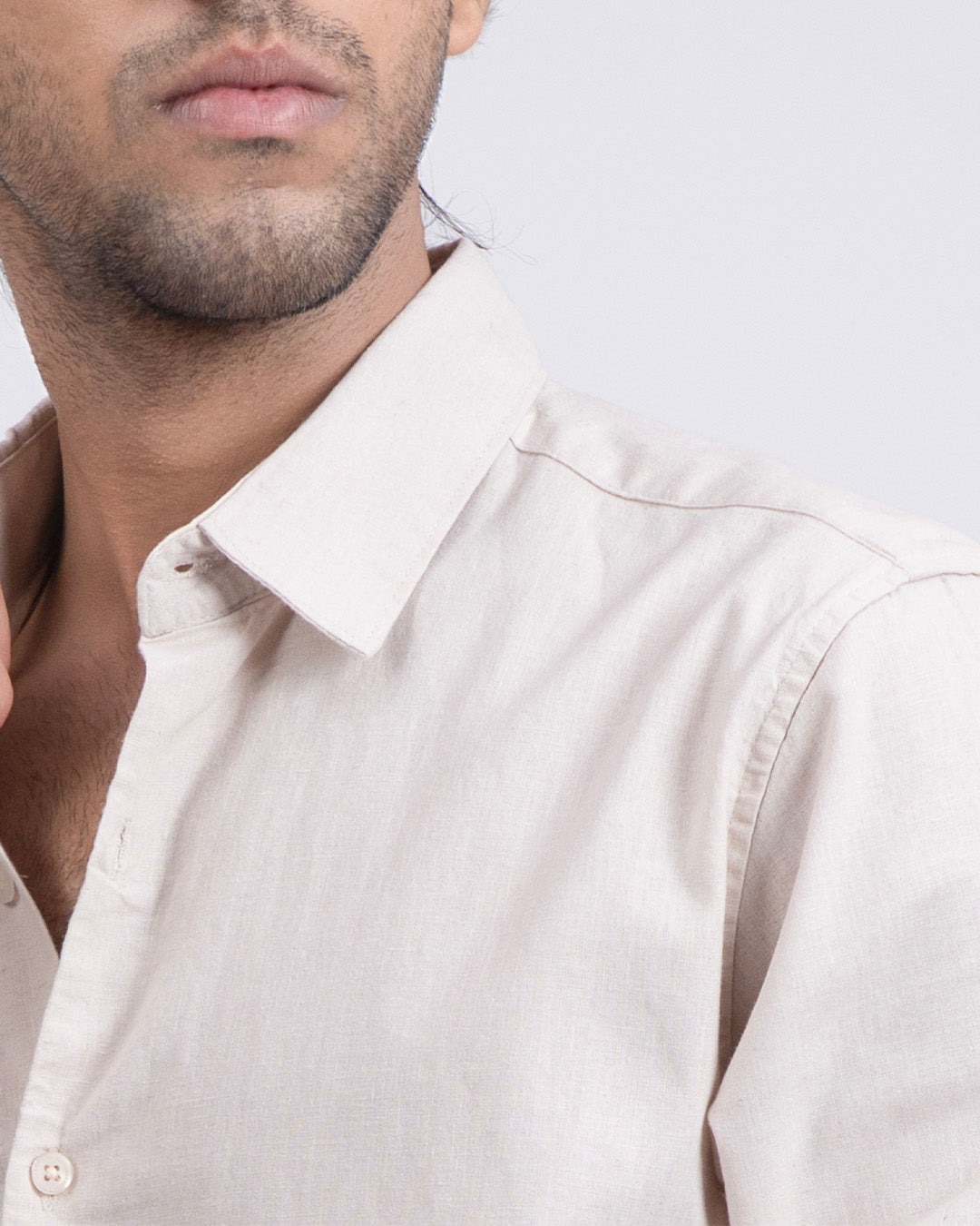 Premium Linen Griege Shirt In Cream