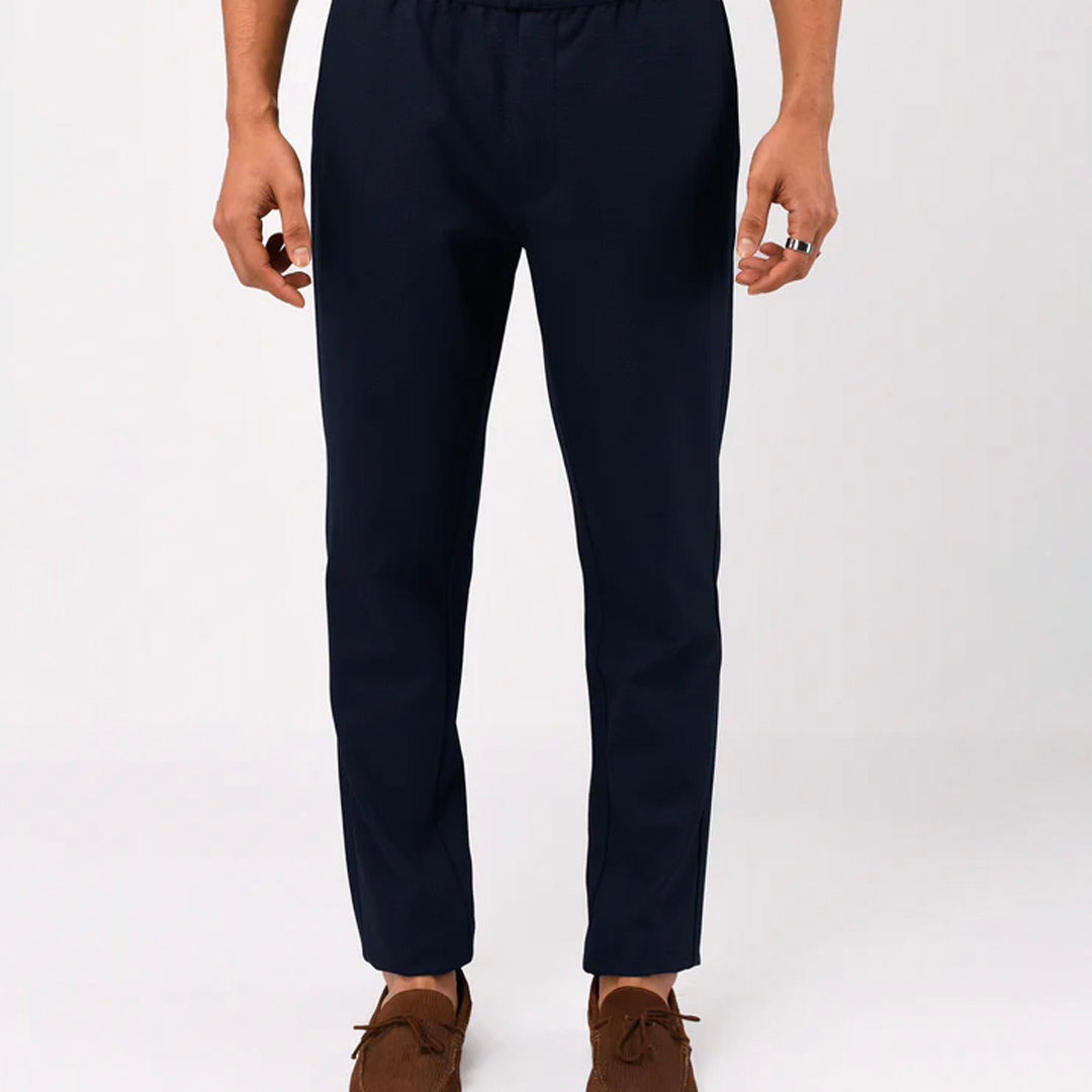 Easy Iron Textured Flexiwaist Tailored Trouser In Navy