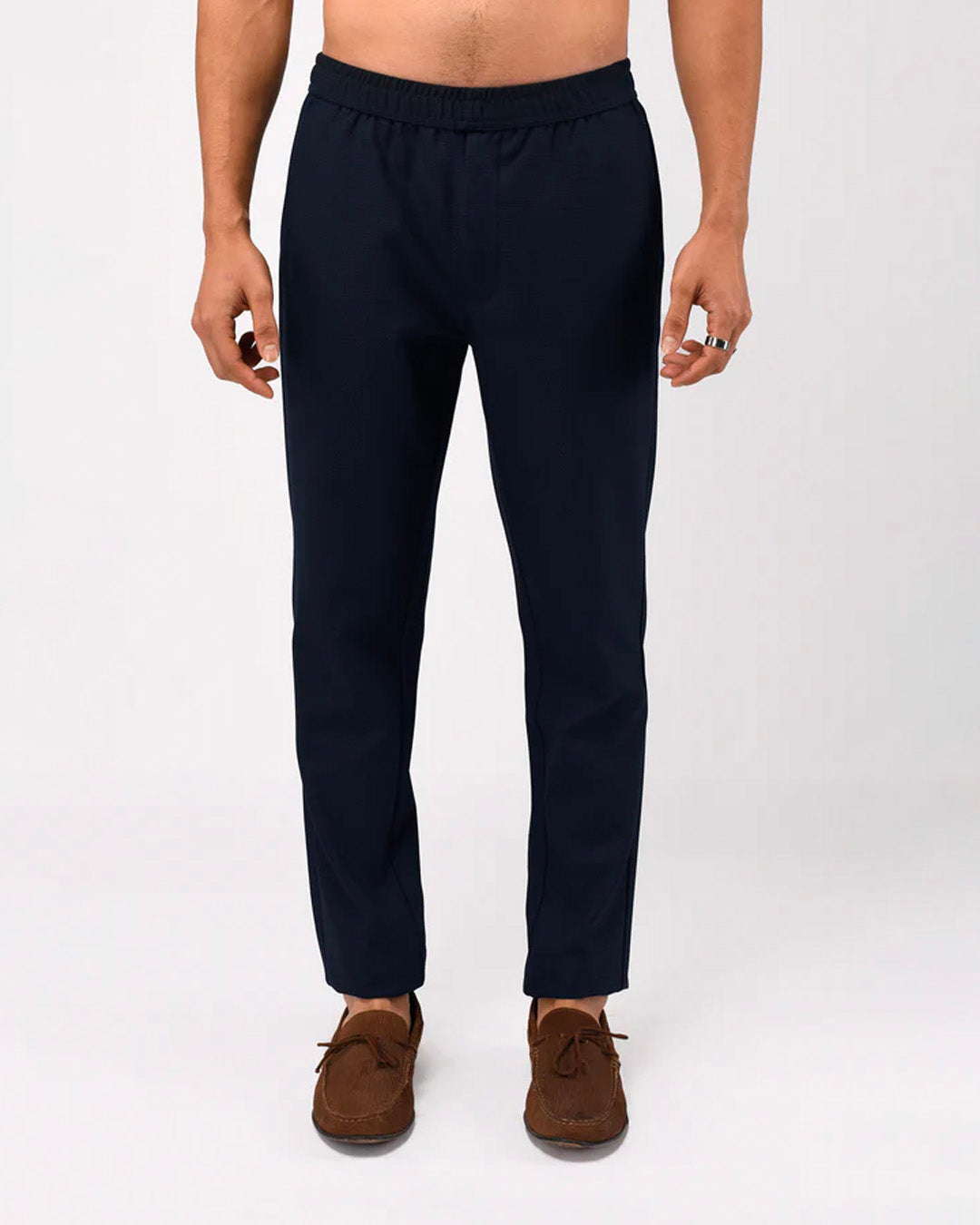Easy Iron Textured Flexiwaist Tailored Trouser In Navy