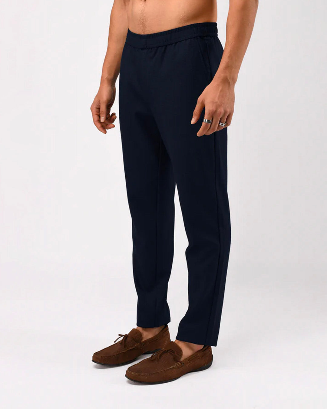 Easy Iron Textured Flexiwaist Tailored Trouser In Navy