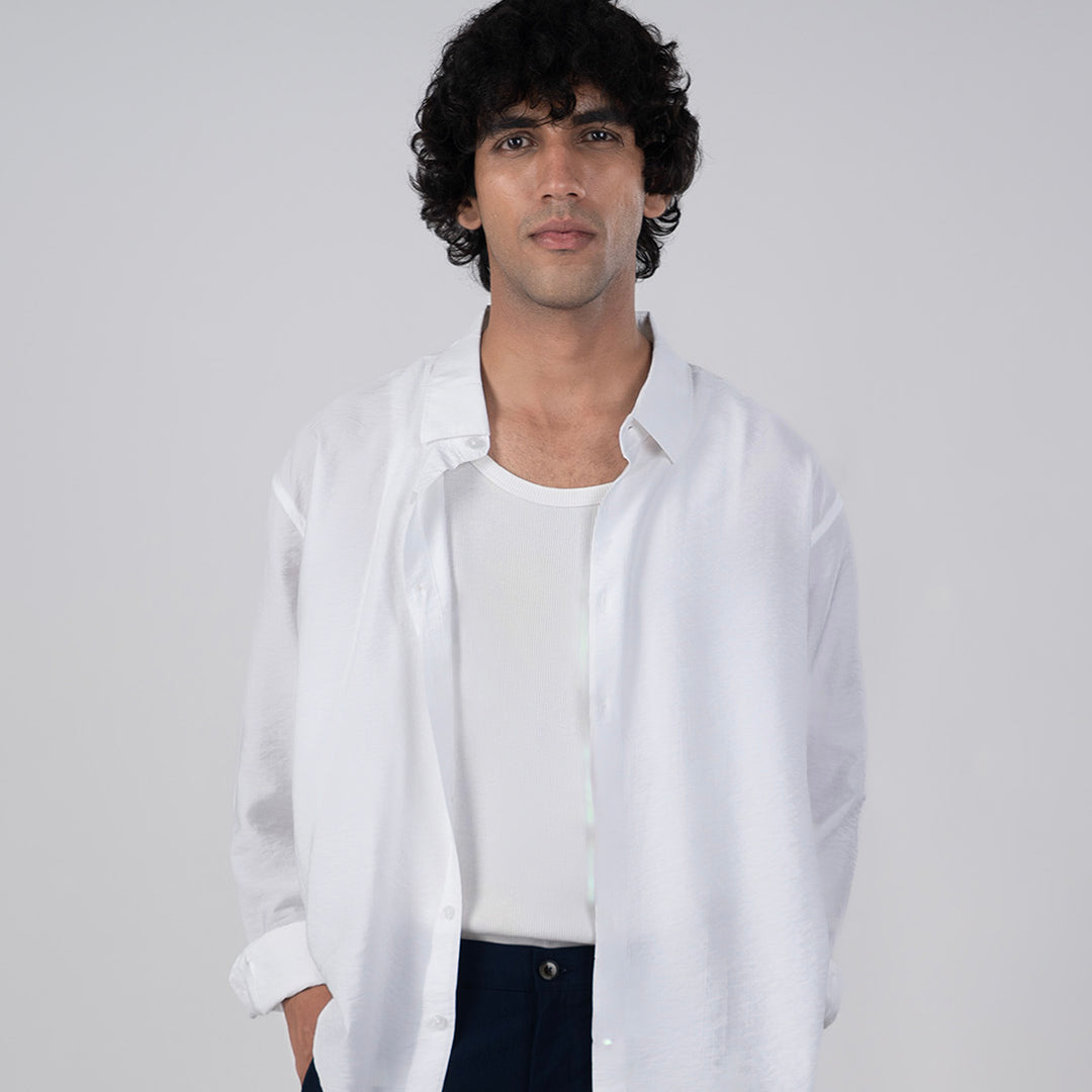 Soft Nylon Relaxed Over-Shirt In White