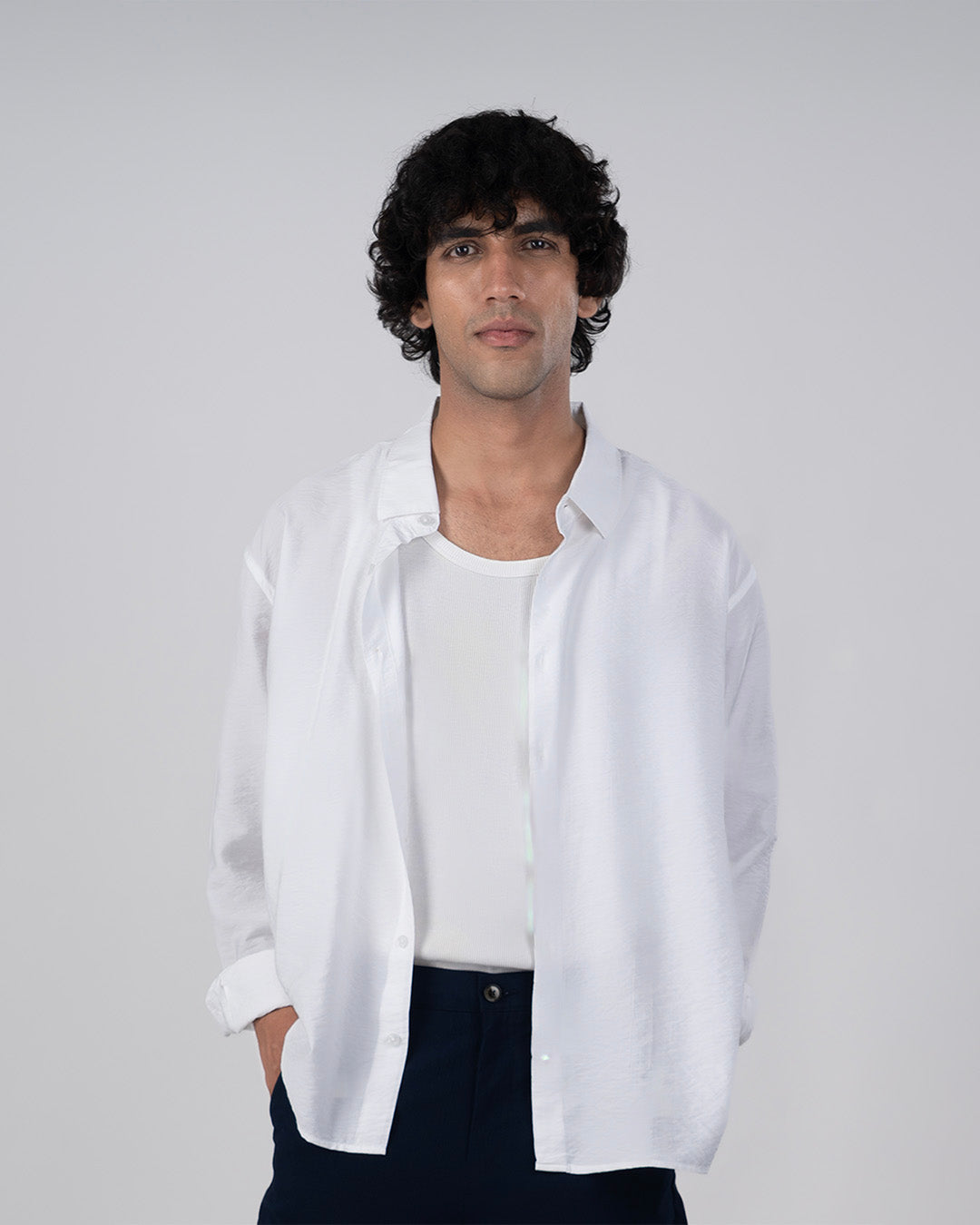Soft Nylon Relaxed Over-Shirt In White